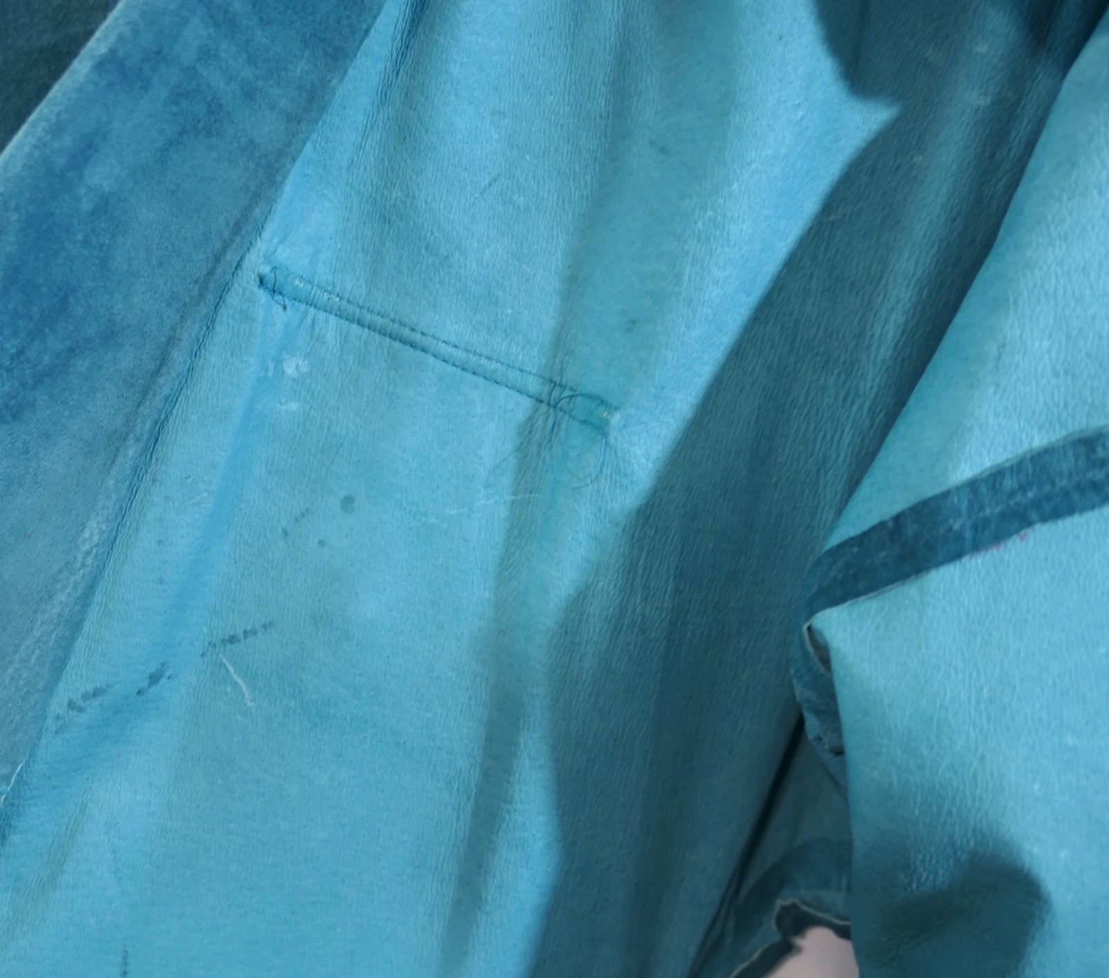 Vintage 80s pia rucci Turquoise Midi Suede Leather Duster Coat Jacket M w flaws