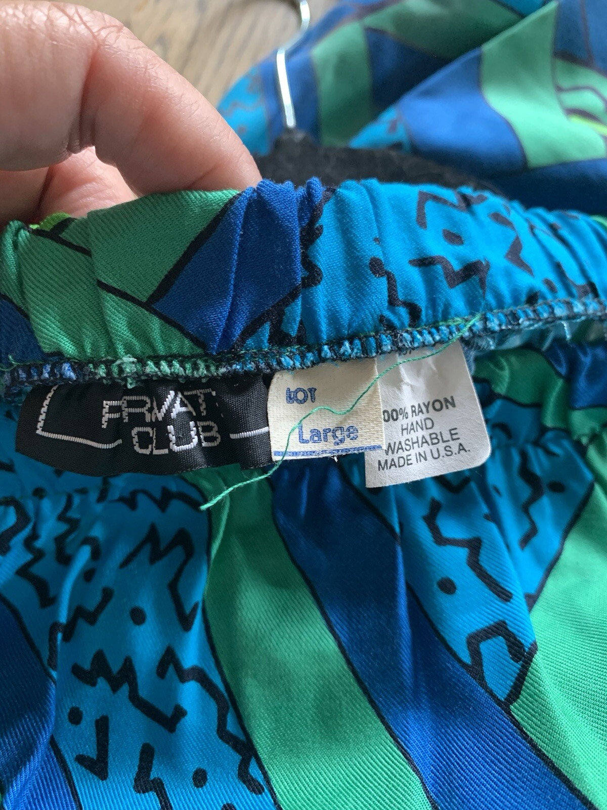 Vtg 80s Private Club Top Skirt Set Multicolor Lg Green Blue Rayon Retro