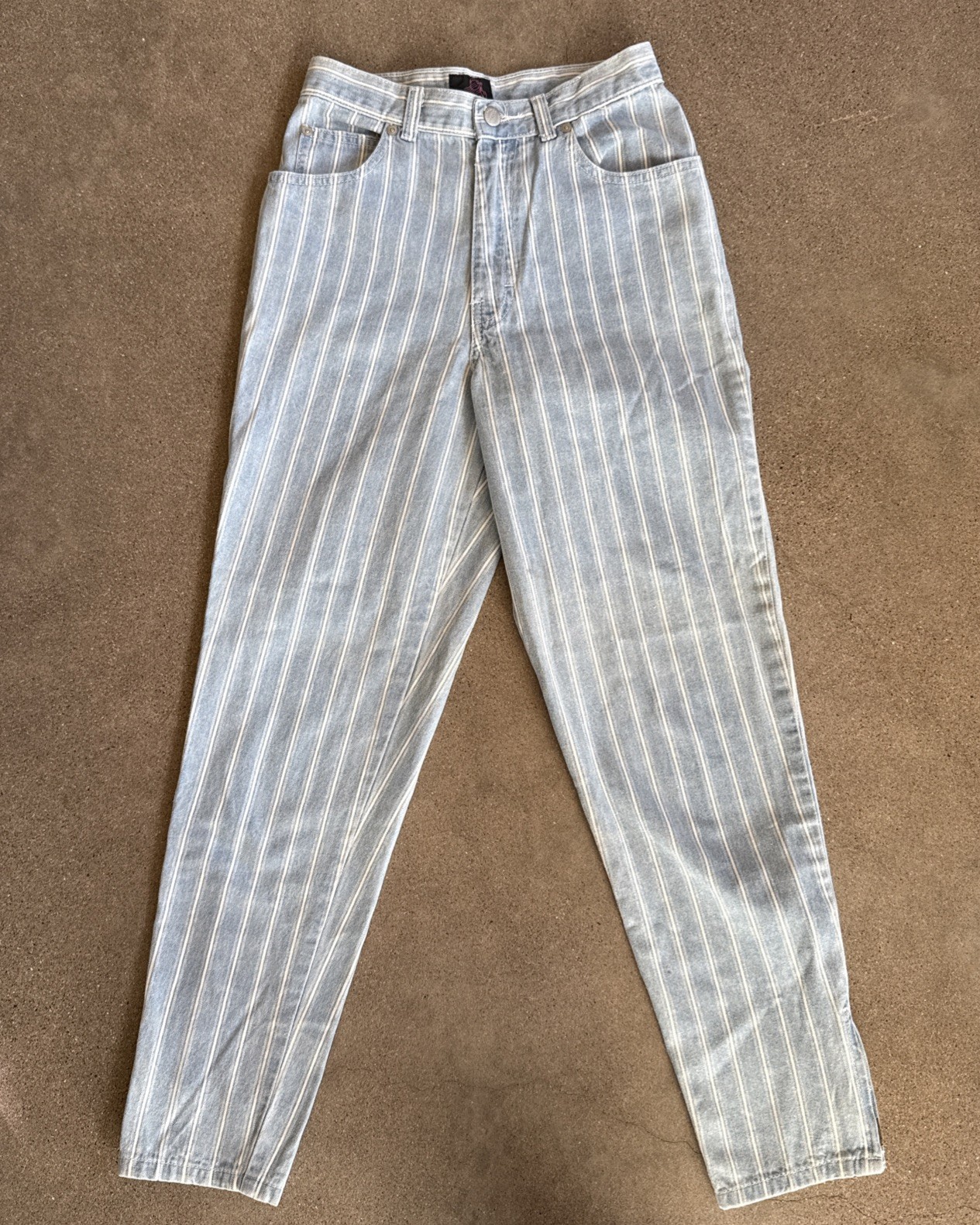Vintage 1980s/1990s Sasson Striped Denim Jeans with Ankle Zippers 26 Waist Rare