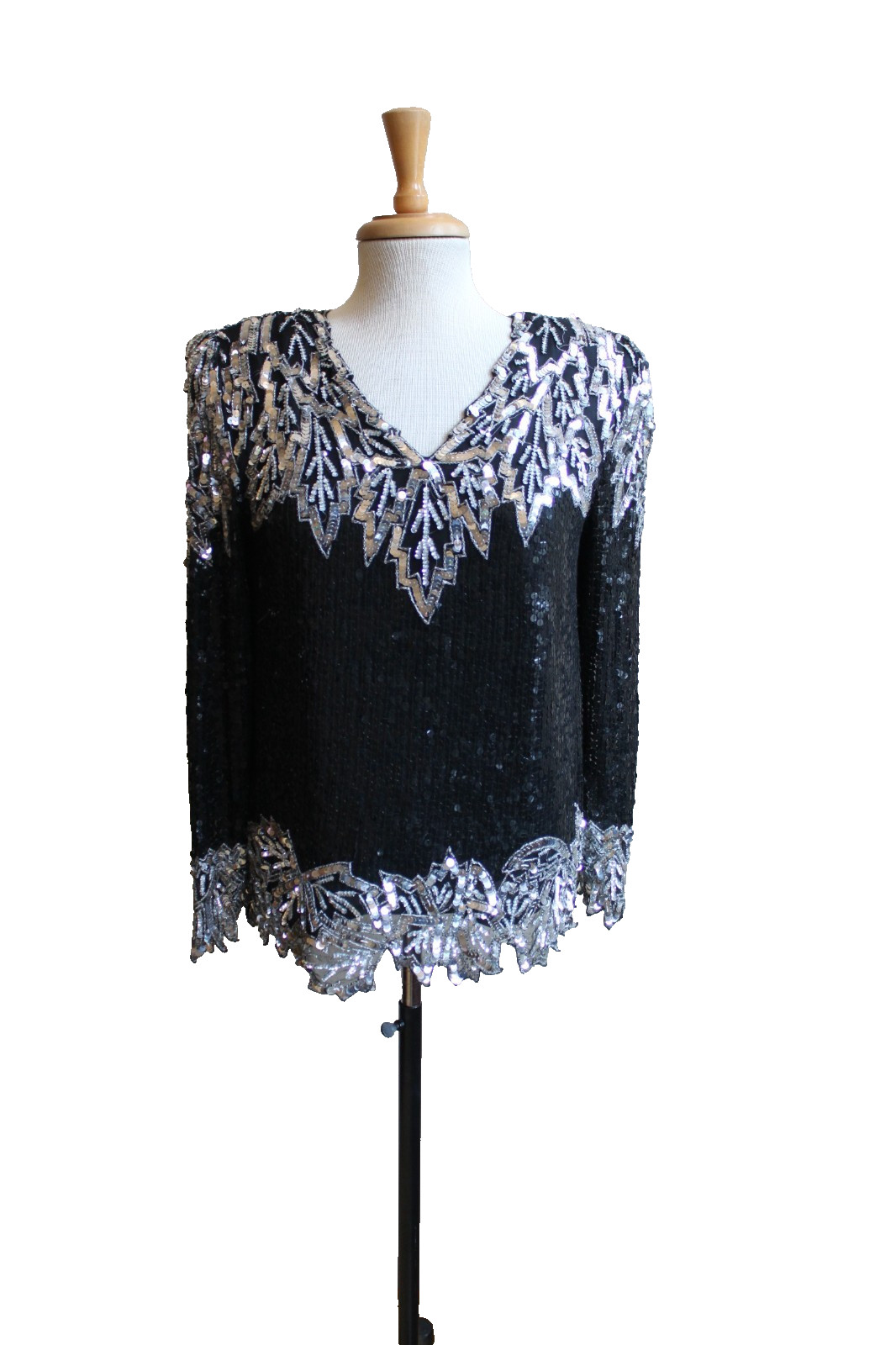 Albert Paul Vintage Beaded Sequined Shoulder Pad V-neck Formal Top M 36″ bust
