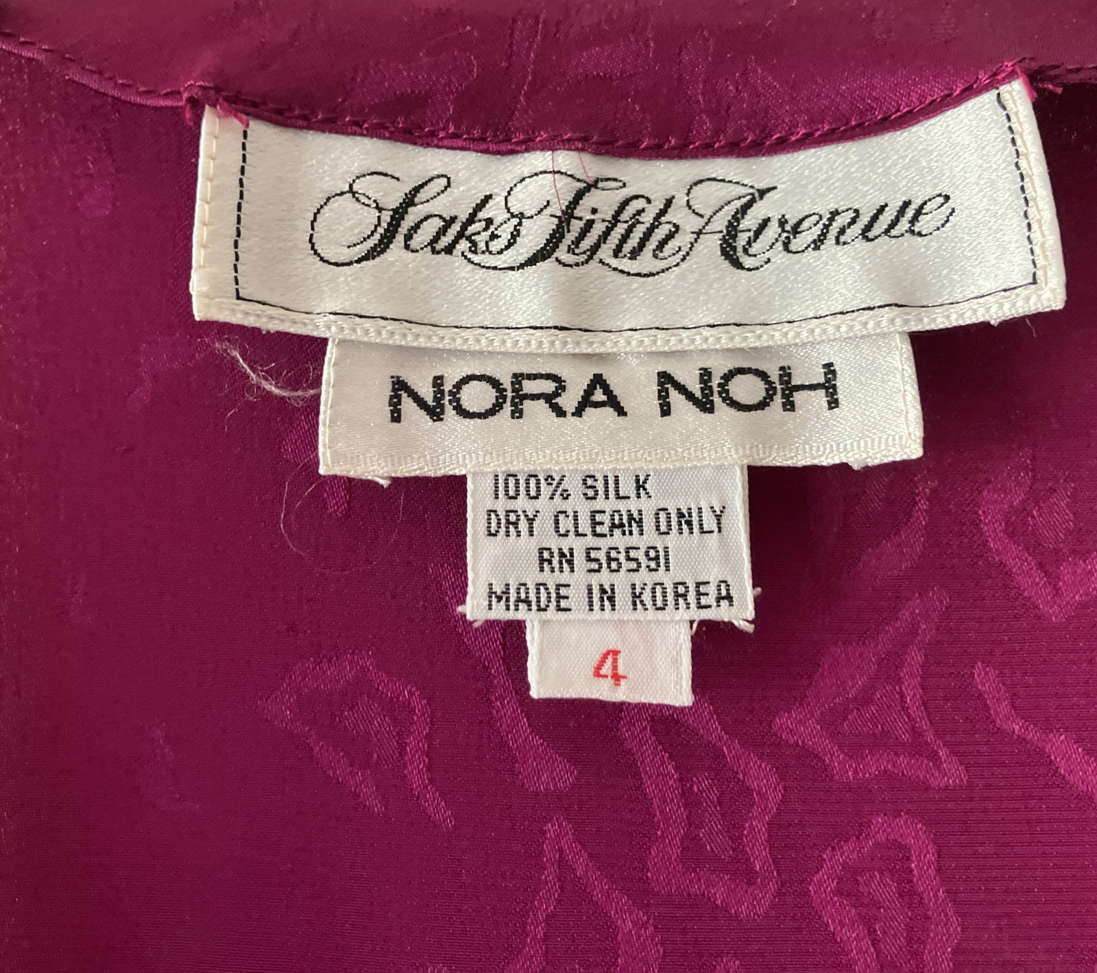 Vintage Nora Noh Saks Fifth Avenue 100% Silk Dress Fuchsia Pink Size 4