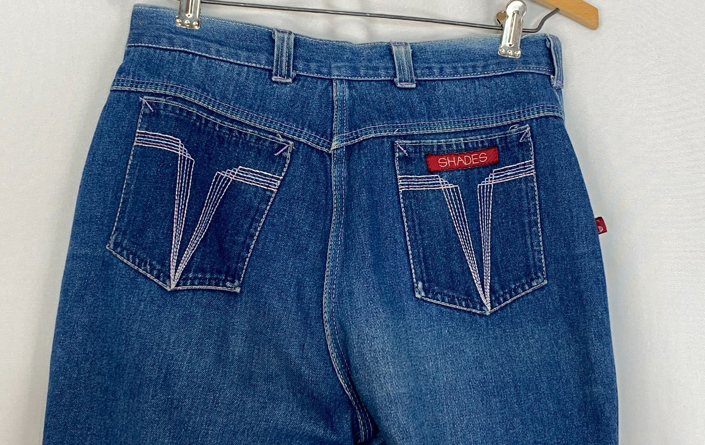 Vintage 1970s high waist jeans 28 31 blue denim cotton SHADES straight leg