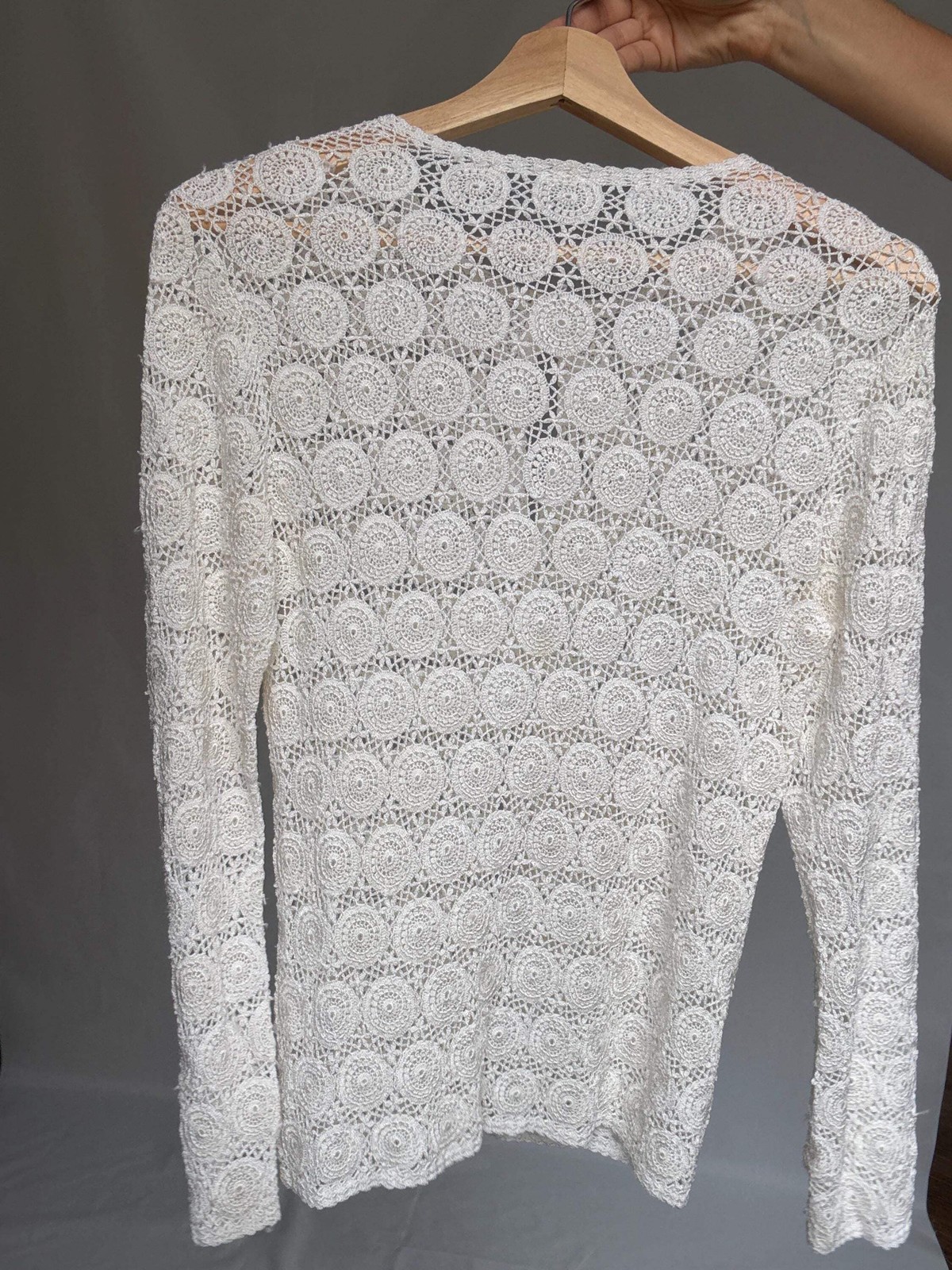 Vintage white crochet top, cottagecore Roonsy Mara cue, US M, casual bohemian ch