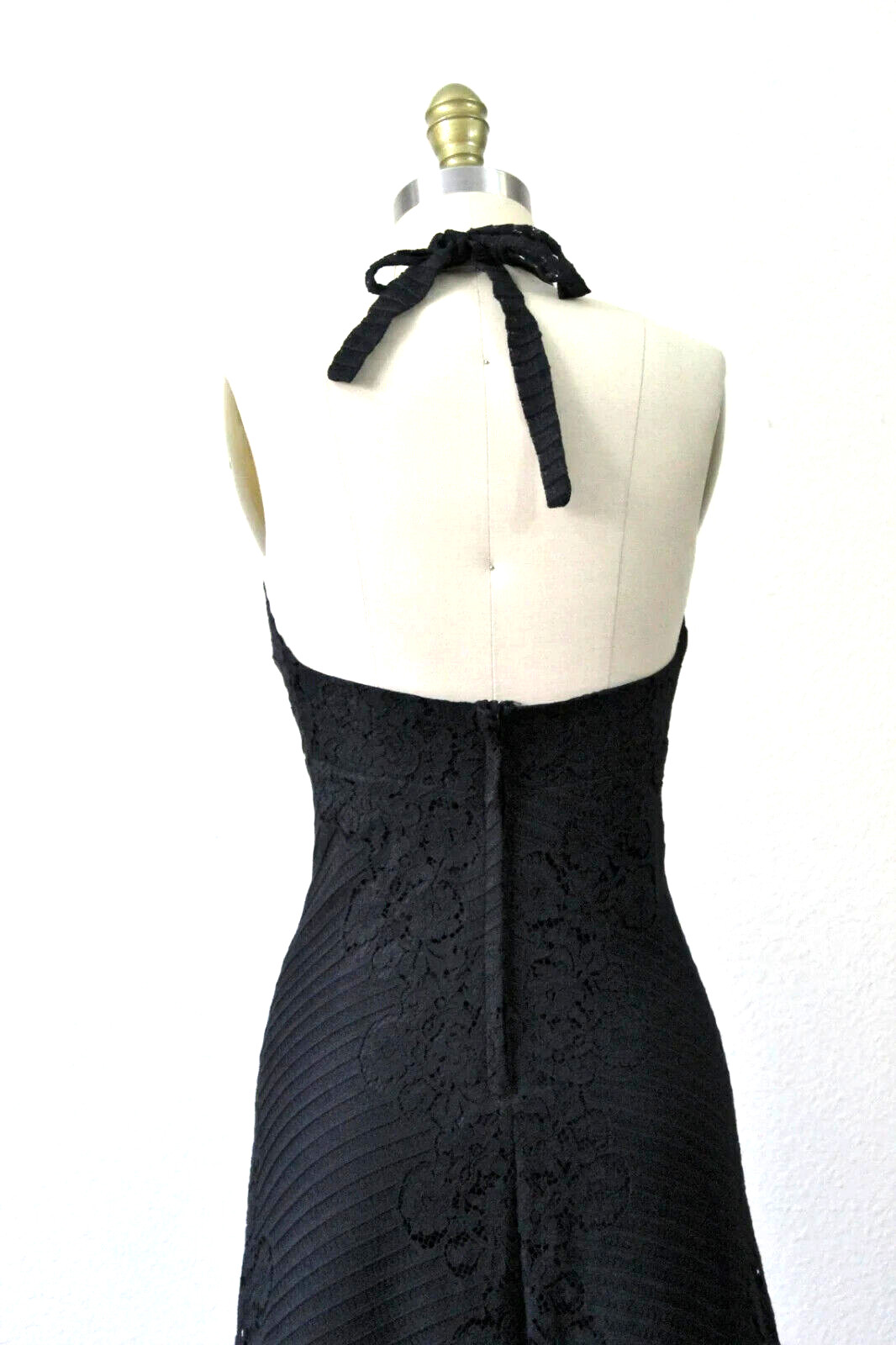 Vintage 70’s DEADSTOCK Joy Stevens California Black Lace Halter Maxi Dress