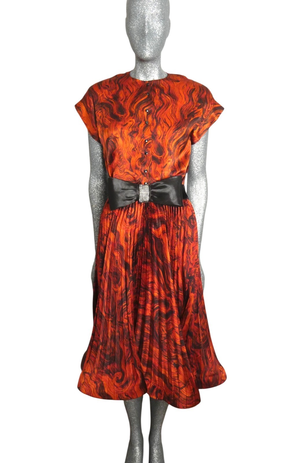 PIERRE CARDIN – 1980s Orange Printed Satin Ensemble, Size-6