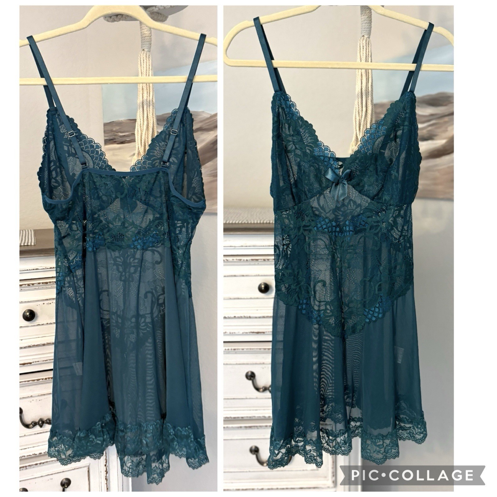 MOIIE Teal Lace Babydoll Lingerie Set 2XL | Sheer Mesh Chemise & Thong