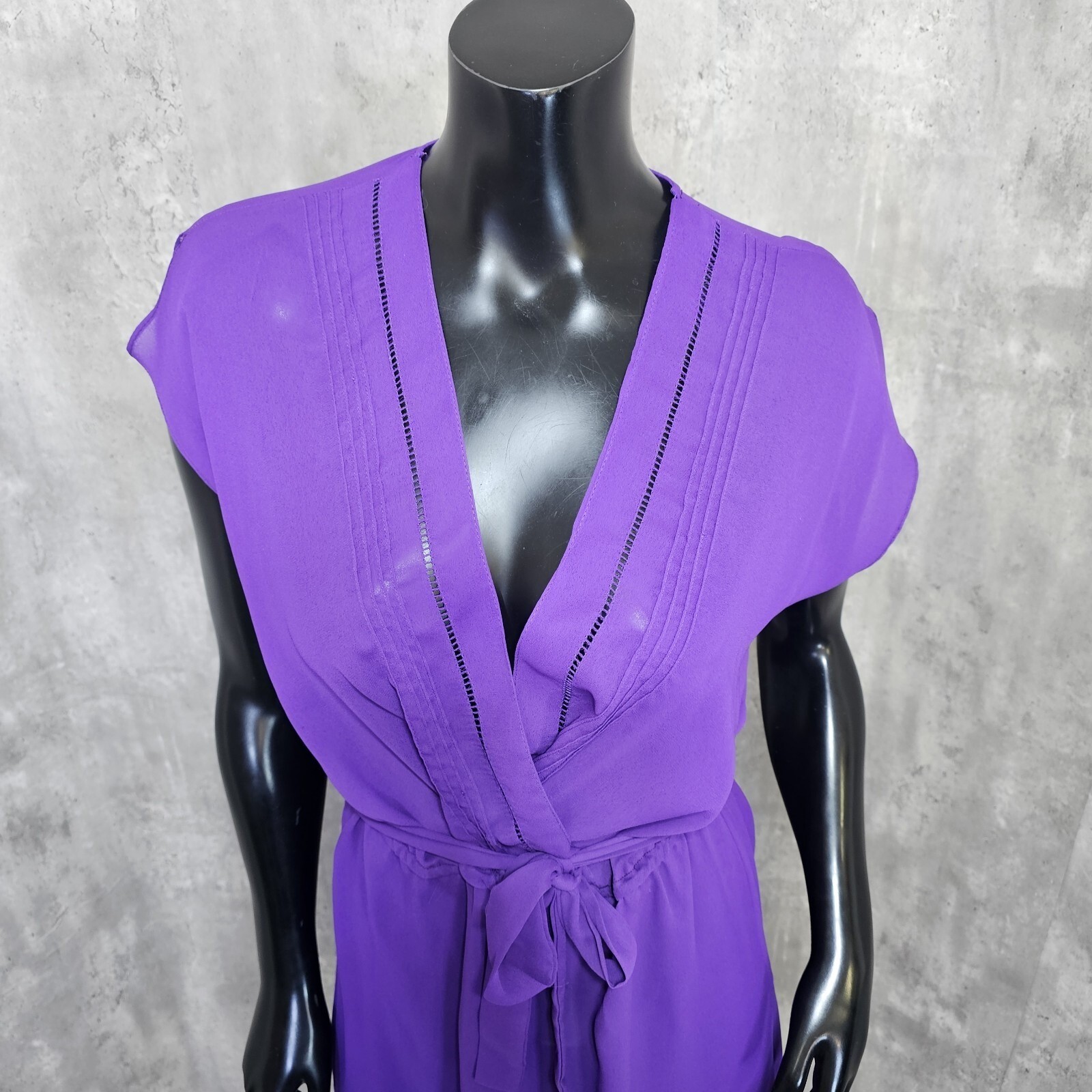 Vintage Brasseur of California Purple Sheer Midi Dress Belted Boho Glam Size M