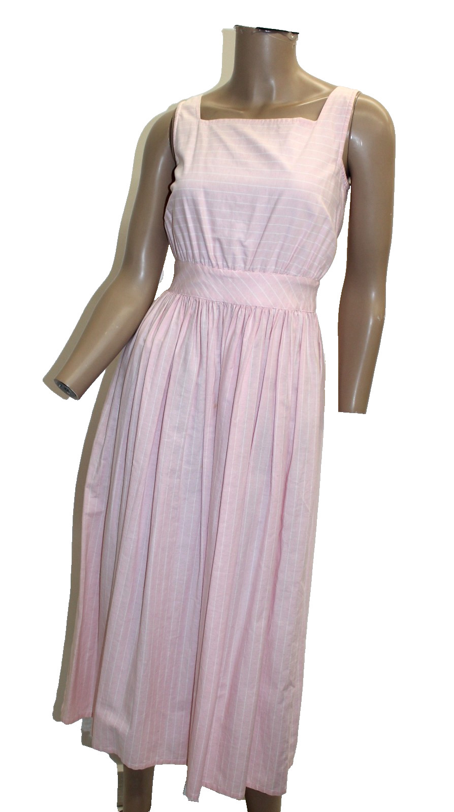 Eileen West Vintage Dress, Pink White Stripe 100% Cotton Sleeveless Size 6