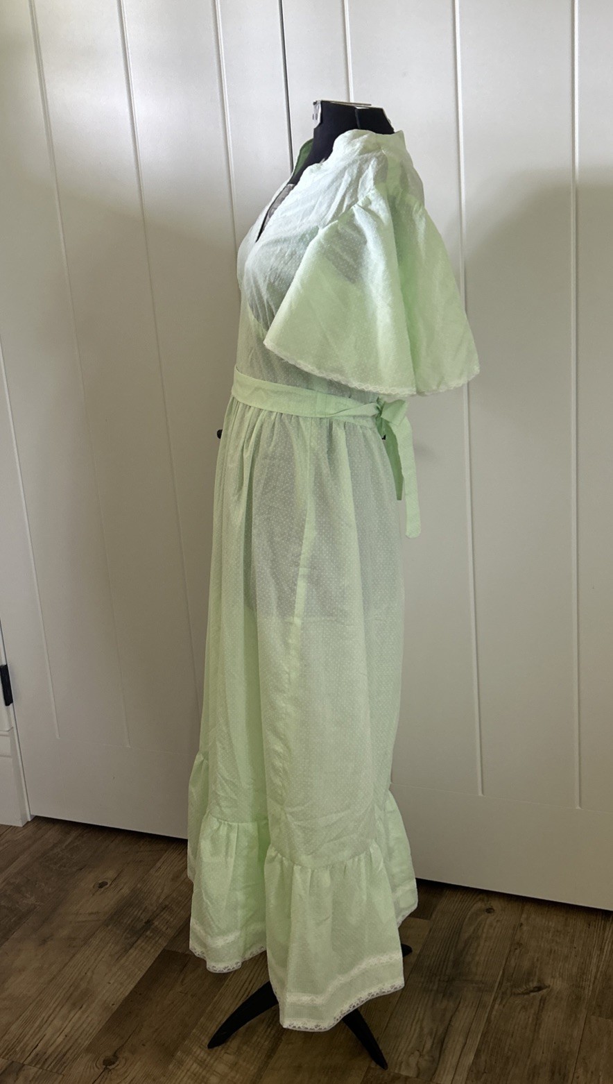 Vintage 1970’s Mint Green Dotted Swiss Handmade Prairie Style Dress