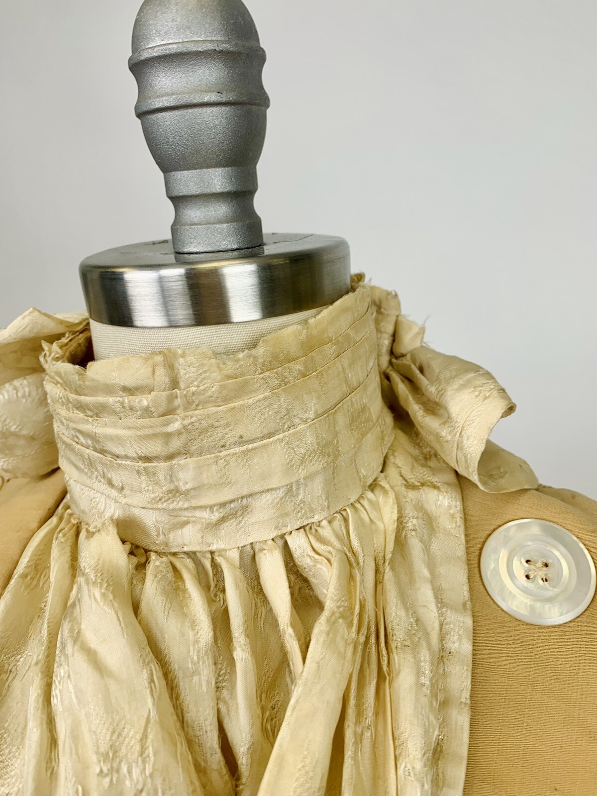 Antique Victorian 1890s Bodice & Skirt Set Tan Silk Leg of Mutton Sleeve AS IS