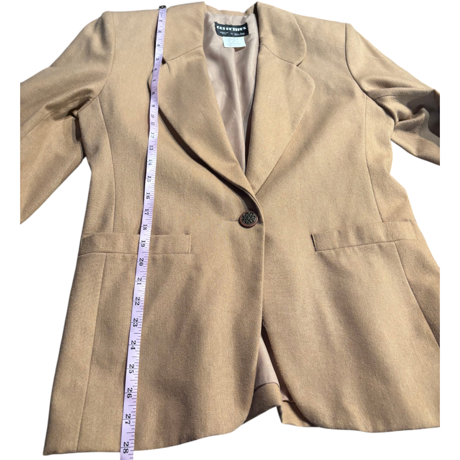 Oui Petites by Tan Jay Vintage 80s brown wool blend blazer skirt suit set sz 10P