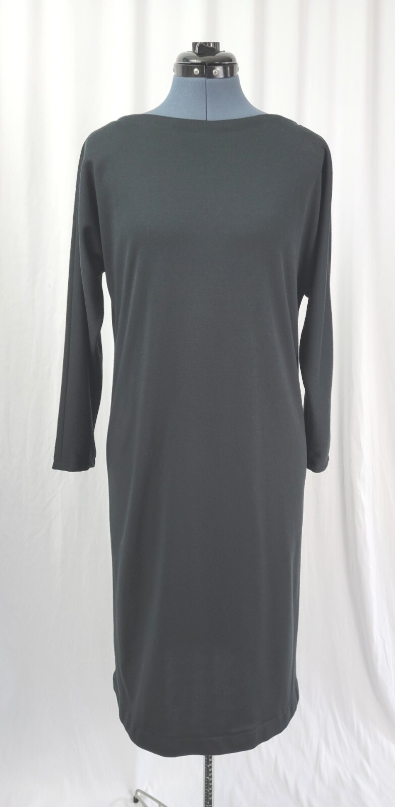 Vtg New Raves Black Knit Back Button Down Shift Dress w Batwing Sleeves Size S?
