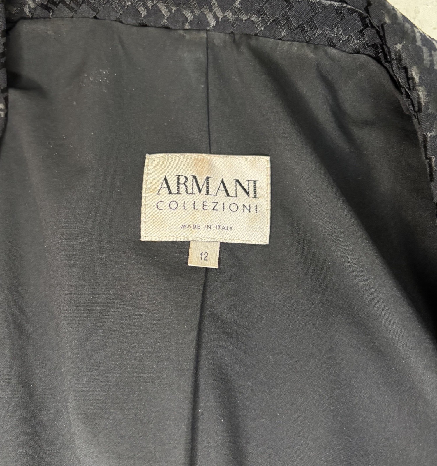 VINTAGE 1973 ARMANI COLLEZIONI Women Black Houndstooth Blazer Jacket 12 PRISTINE
