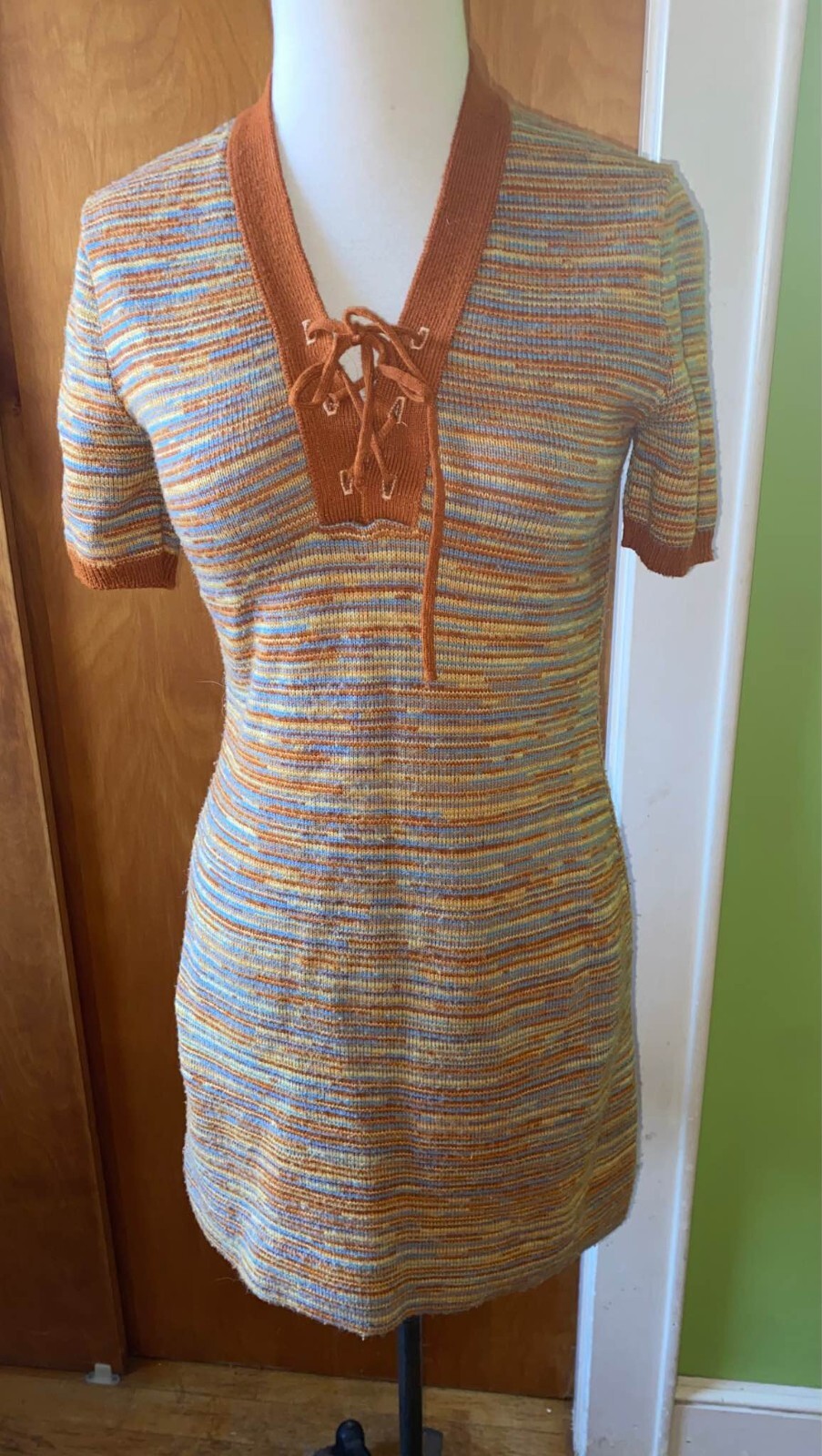 vintage 70s knit space dye acrylic sweater micromini shift dress by The Villager