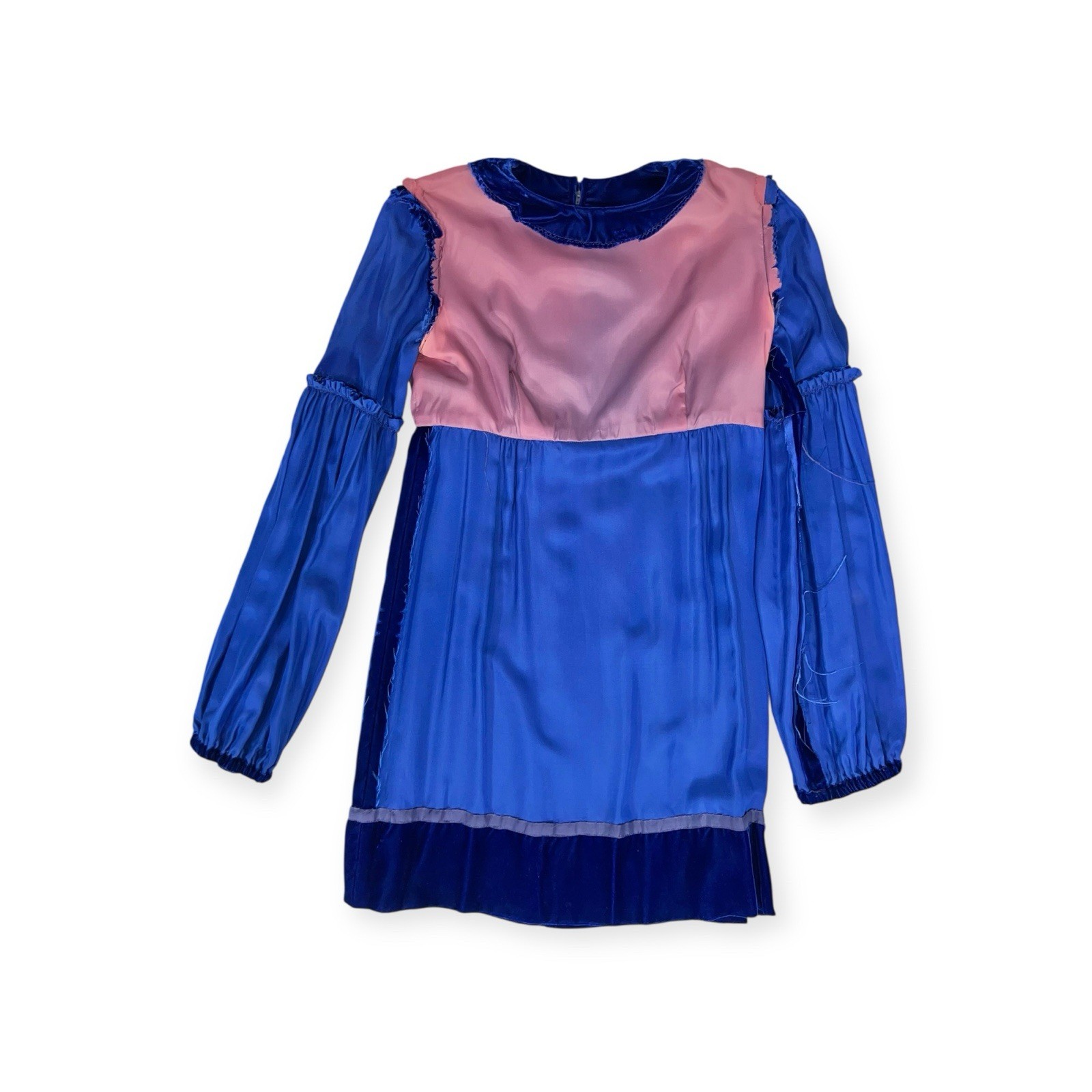 VTG 1960s BLUE VELVET DRESS GIGOT PUFF RENAISSANCE Whimsigoth MOD HIPPIE BOHO
