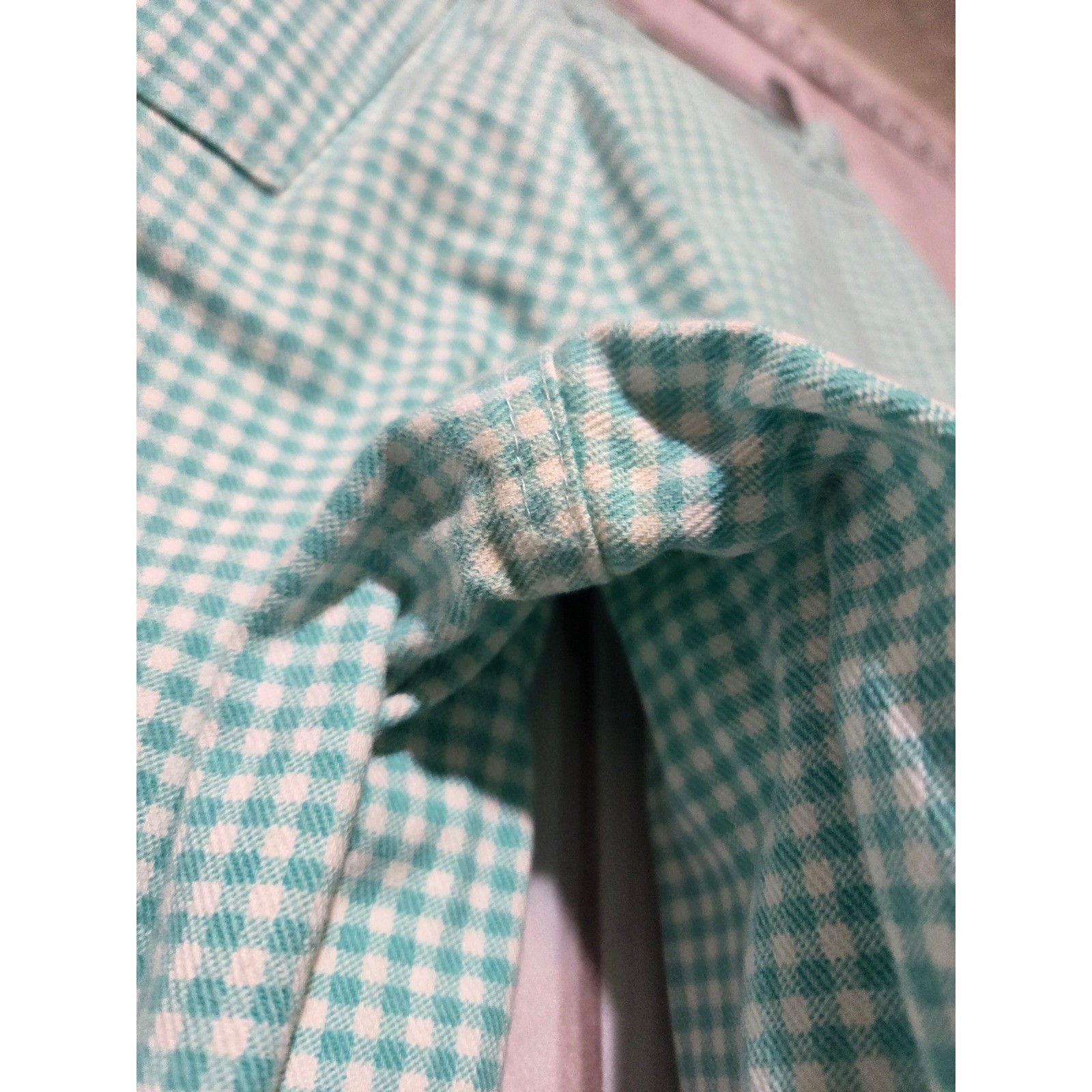 Casual Corner Vintage Gingham High Waisted Pants Teal White Size 8 USA Spring