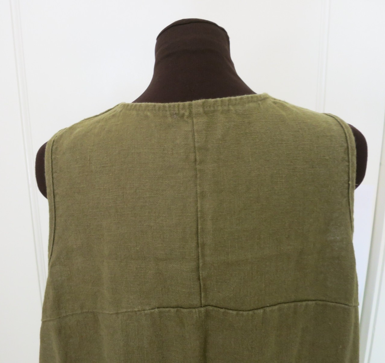 Yea Army Green Linen Oversize Asymmetric V Front Curve Back Hem Long Vest S M