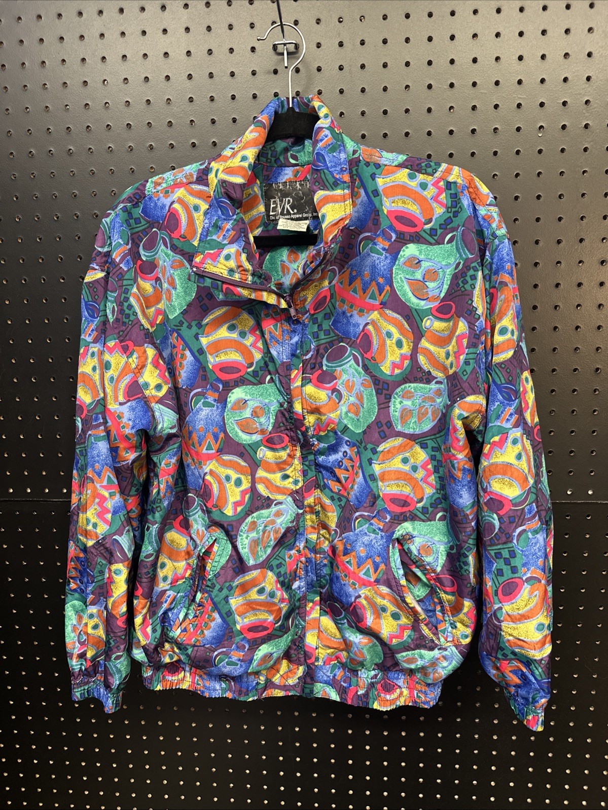 Vtg Windbreaker Jacket Women Large 90s Coffee Tea Drinks Theme EVR