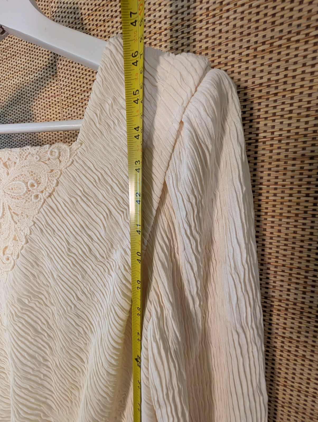 Vintage Long Sleeve Cream Dress 12P Made in USA Cream Crepe Lace Chiffon Wedding