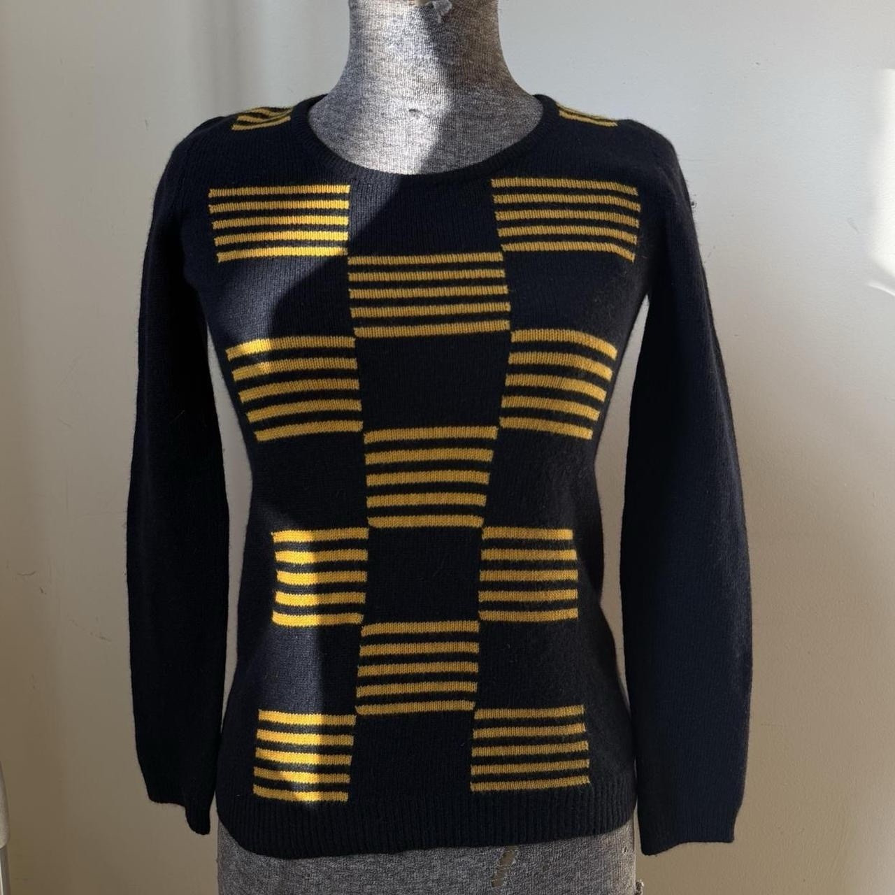 Vintage 80s Sonia Rykiel France Designer Black/Yellow Angora Wool Knit Sweater S