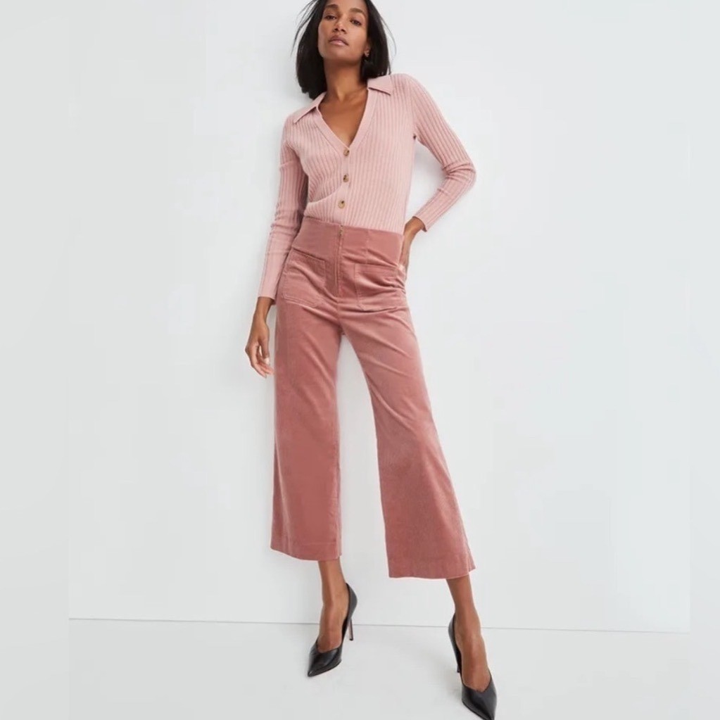 VERONICA BEARD Jiva Cropped Wide Leg Corduroy Pants In Mauve Size 6