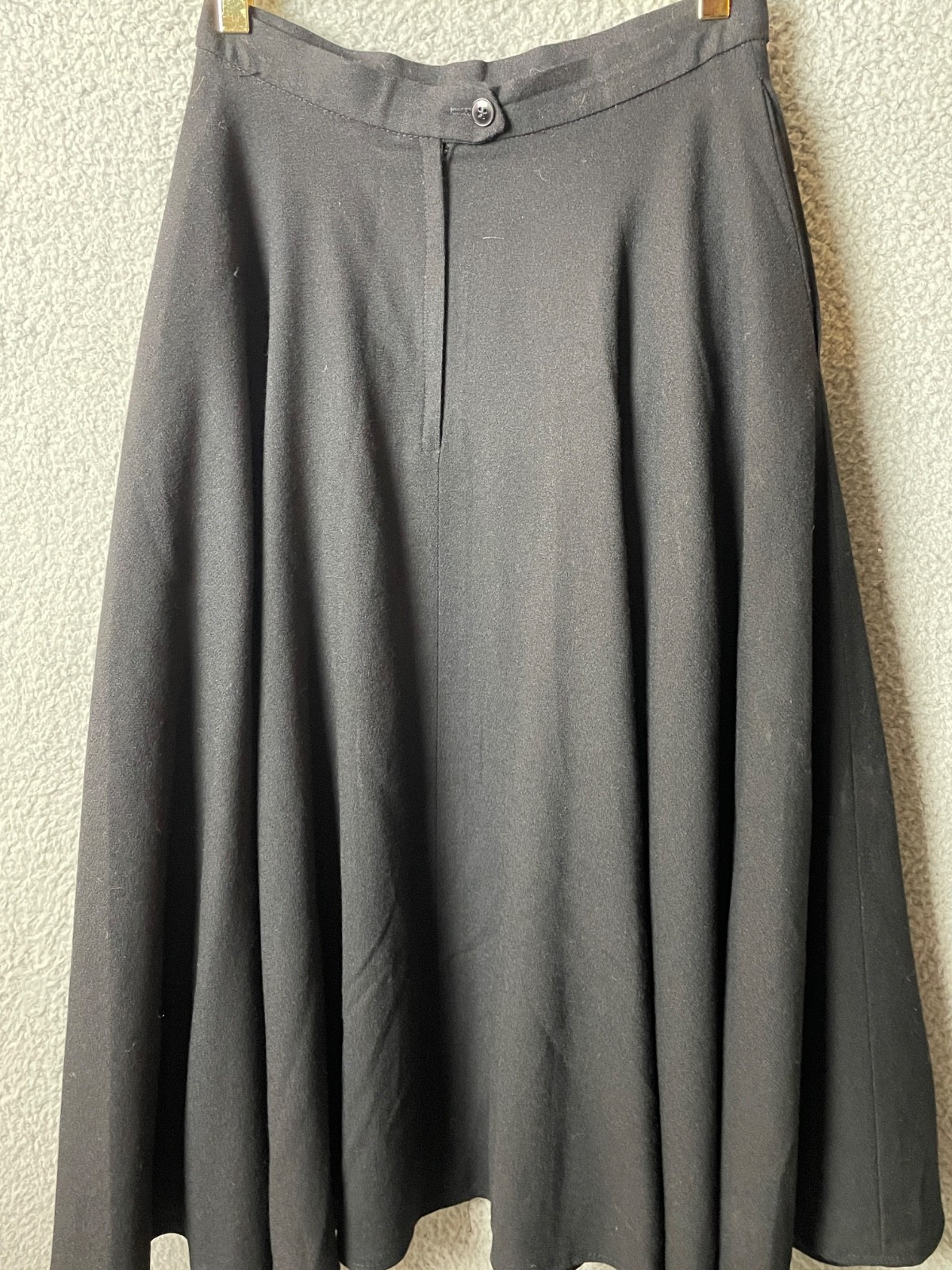 Vintage 70s Black Wool Full Midi Skirt 10 USA ILGWU Union Label Swing Flare VTG