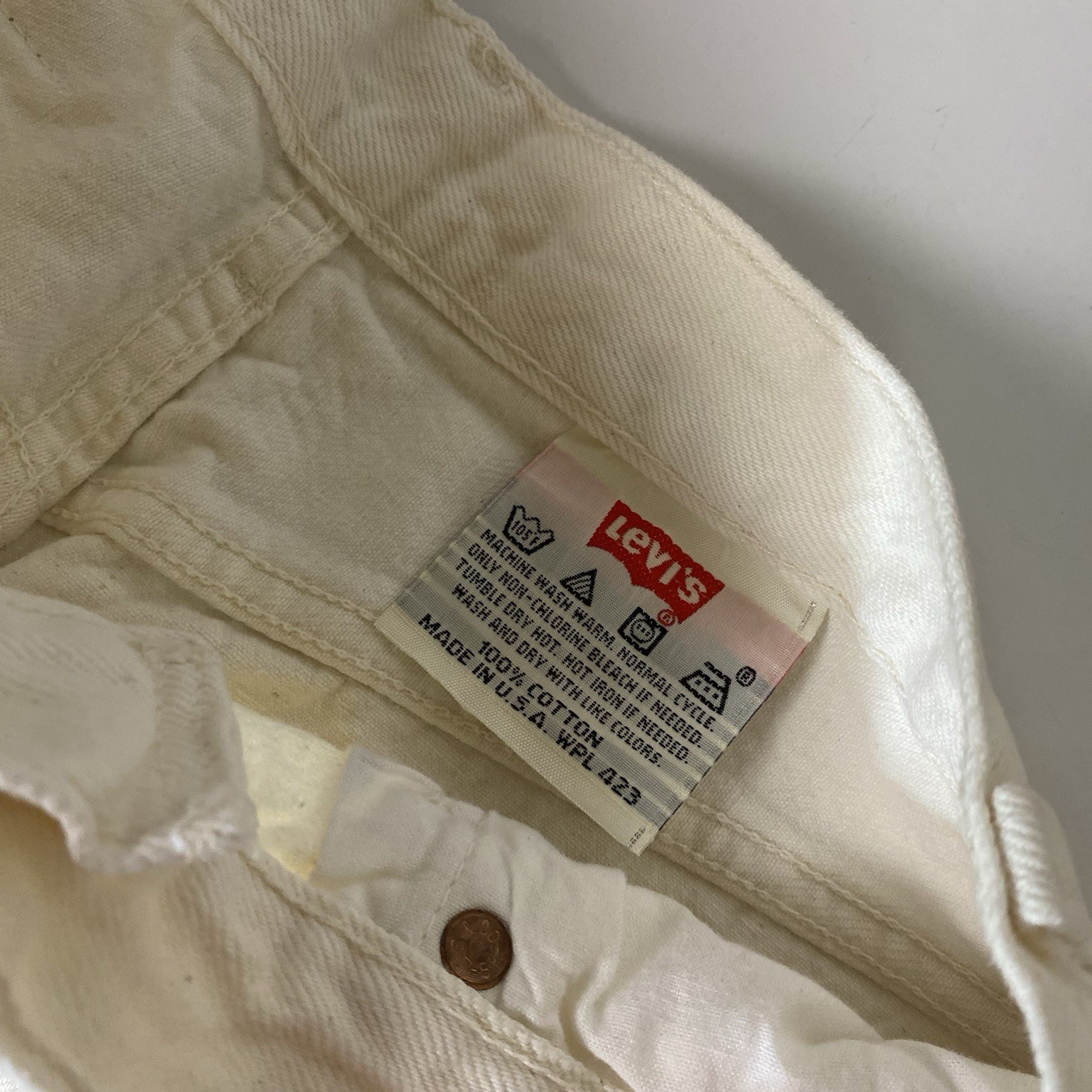 Vintage Levi’s 501 Jeans White Button Fly 80s 90s Size 13LONG Fits 30×33