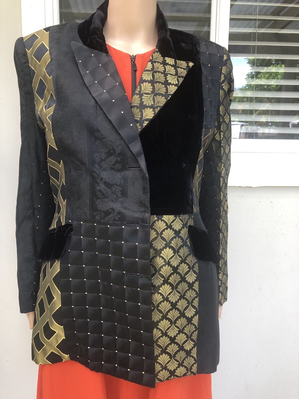 Vtg 80s Stanley Blacker For Gantos Black Gold Statement Cocktail Jacket S