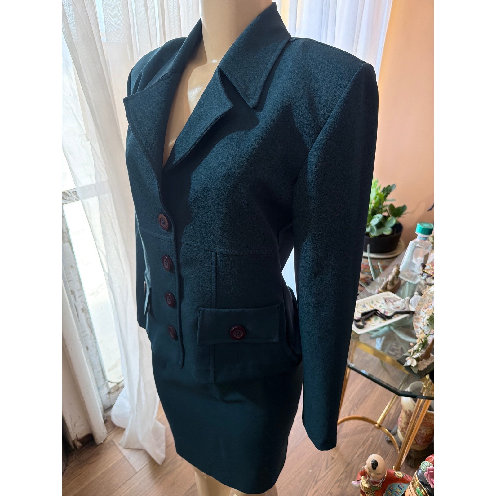 Vintage JFW Contemporary Collection Teal Skirt Suit Set Blazer Pencil Skirt Med