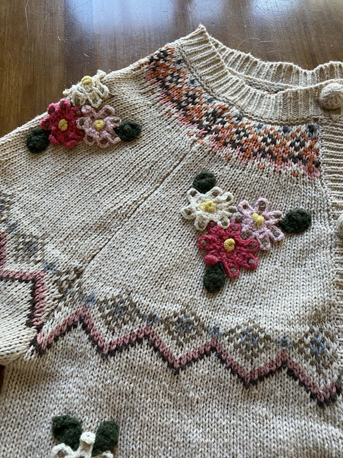 Cardigan Sweater Vintage Knitted Floral Off White Cream Color