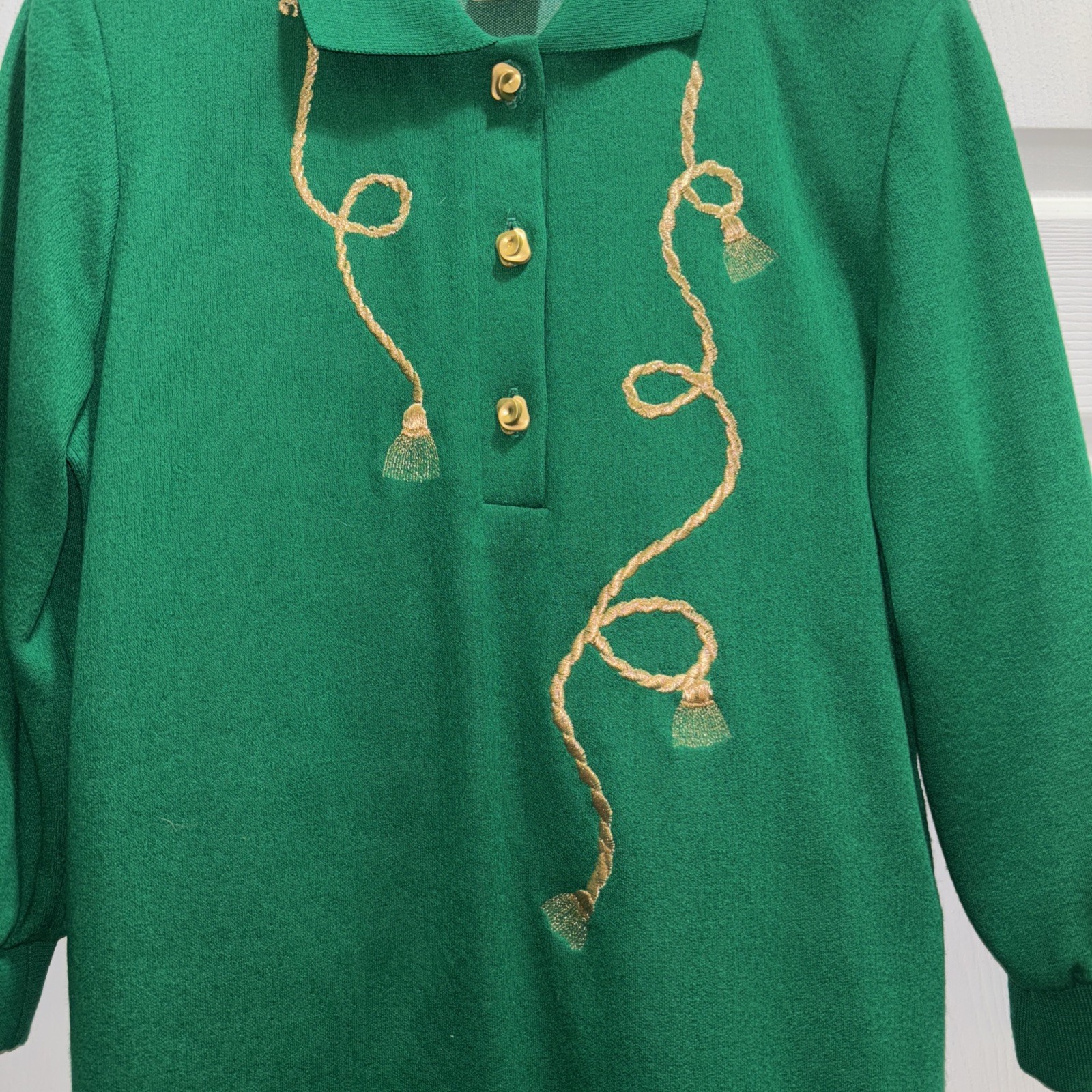 Vintage California Wear Green & Gold Matching Christmas Outfit Size 8- Made USA