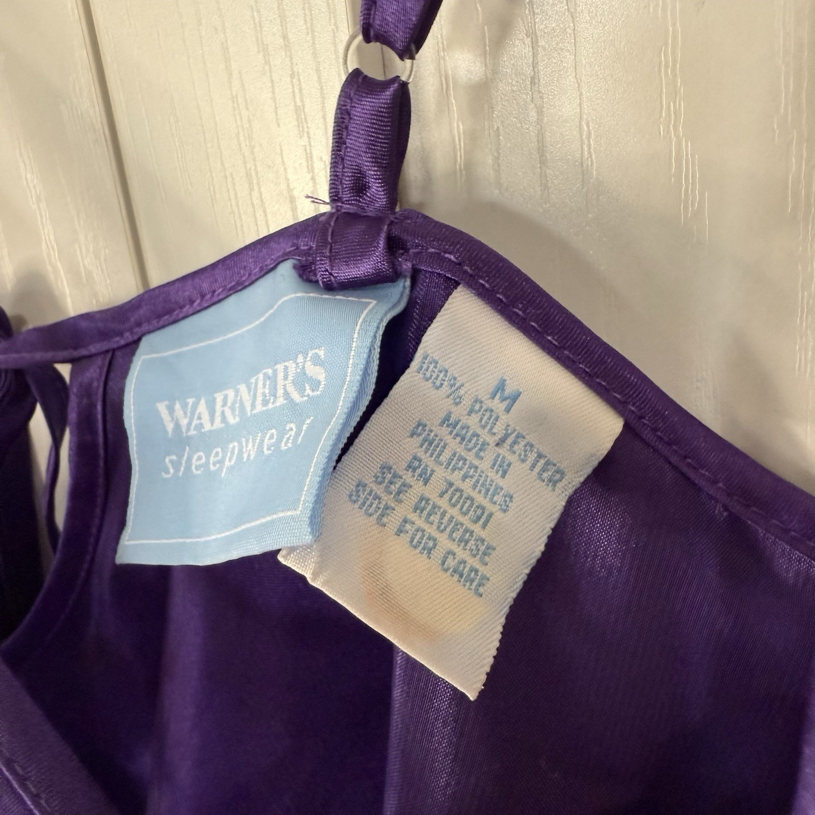 Vintage Warner’s Sleepwear Purple Satin Slip Nightgown M Sheer Floral Mesh Y2K