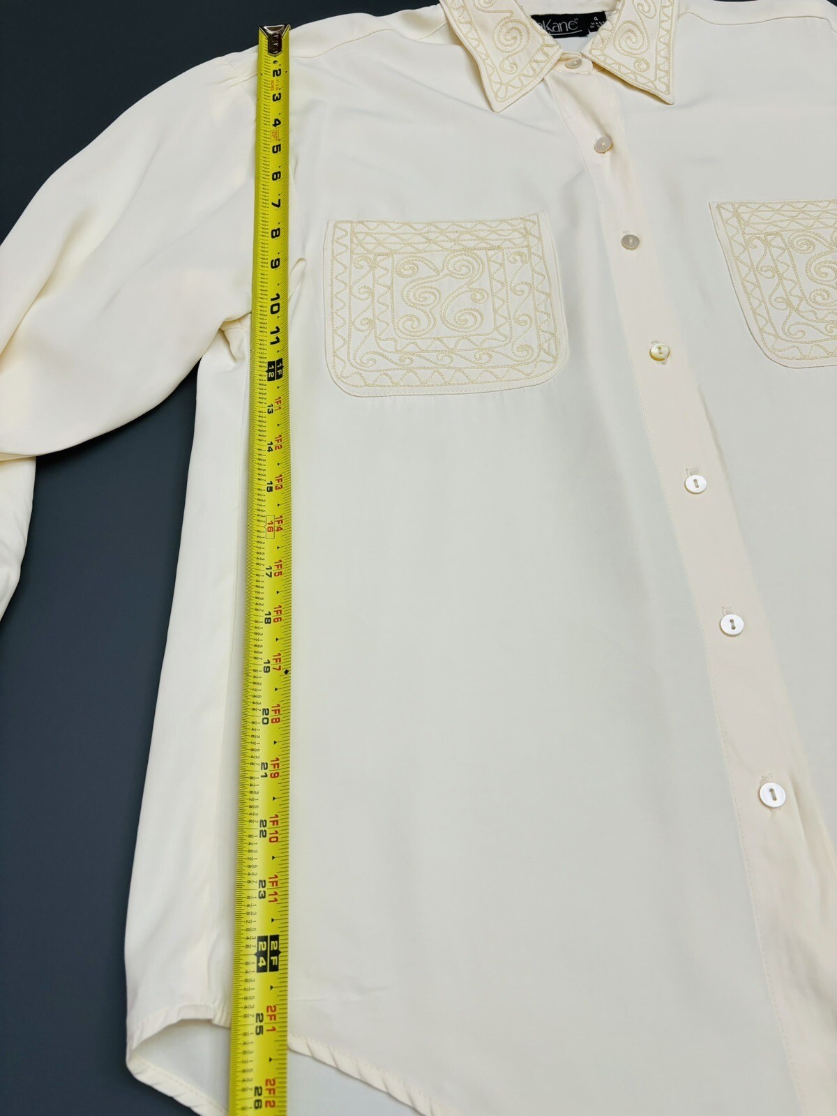 Vintage Embroidered Ivory Blouse Top Sz L 80’s Office Career Secretary Made USA