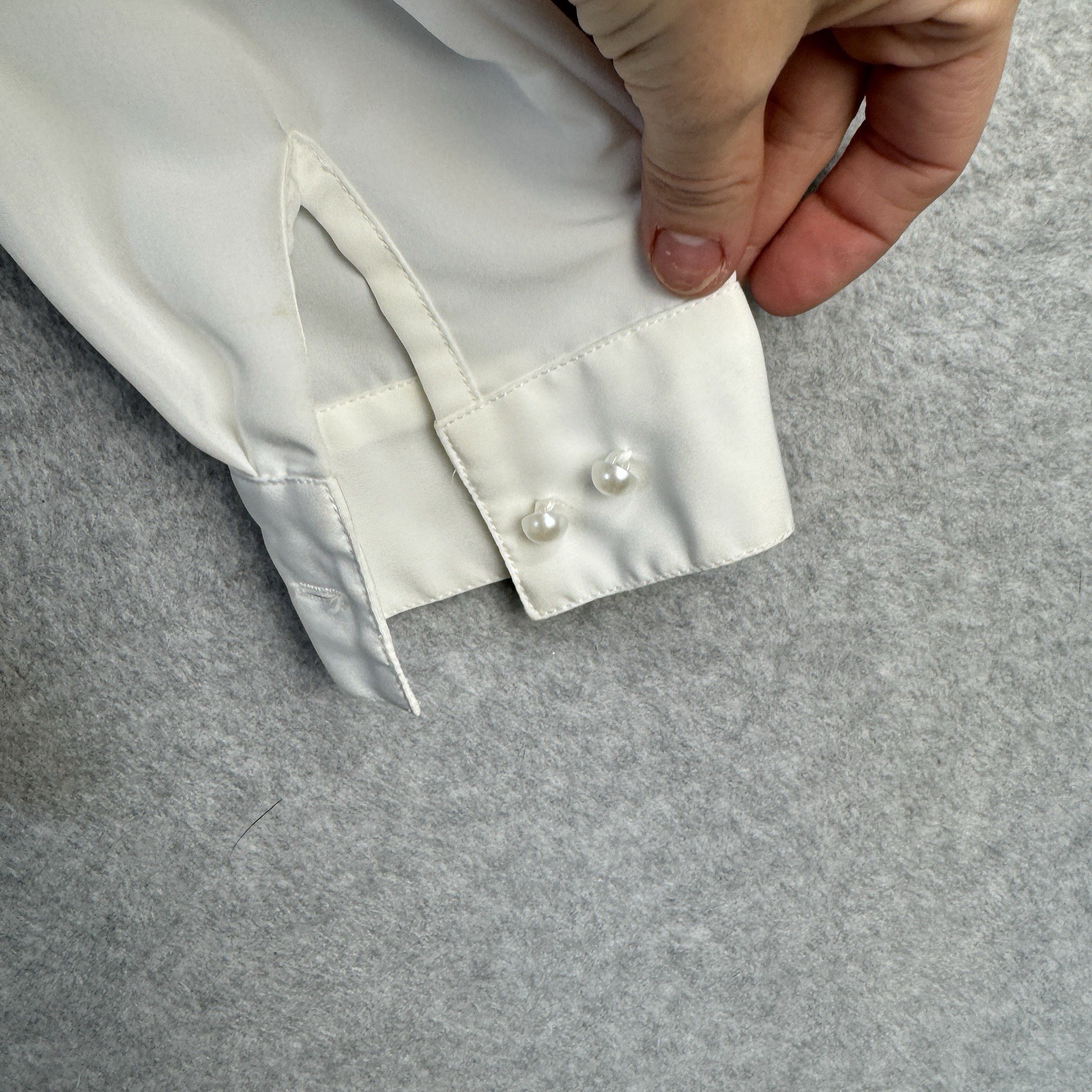 VTG 80s 90s Christie & Jill Petite 6P White Blouse Lace Appliqué High Collar L/S