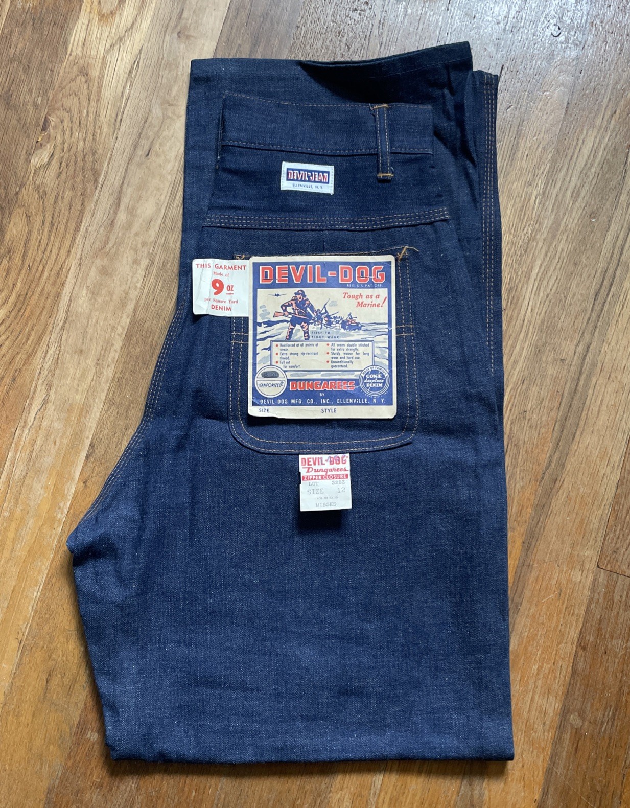 Vintage 1940s Woman’s Indigo Denim Jeans Deadstock Rosie Riviter