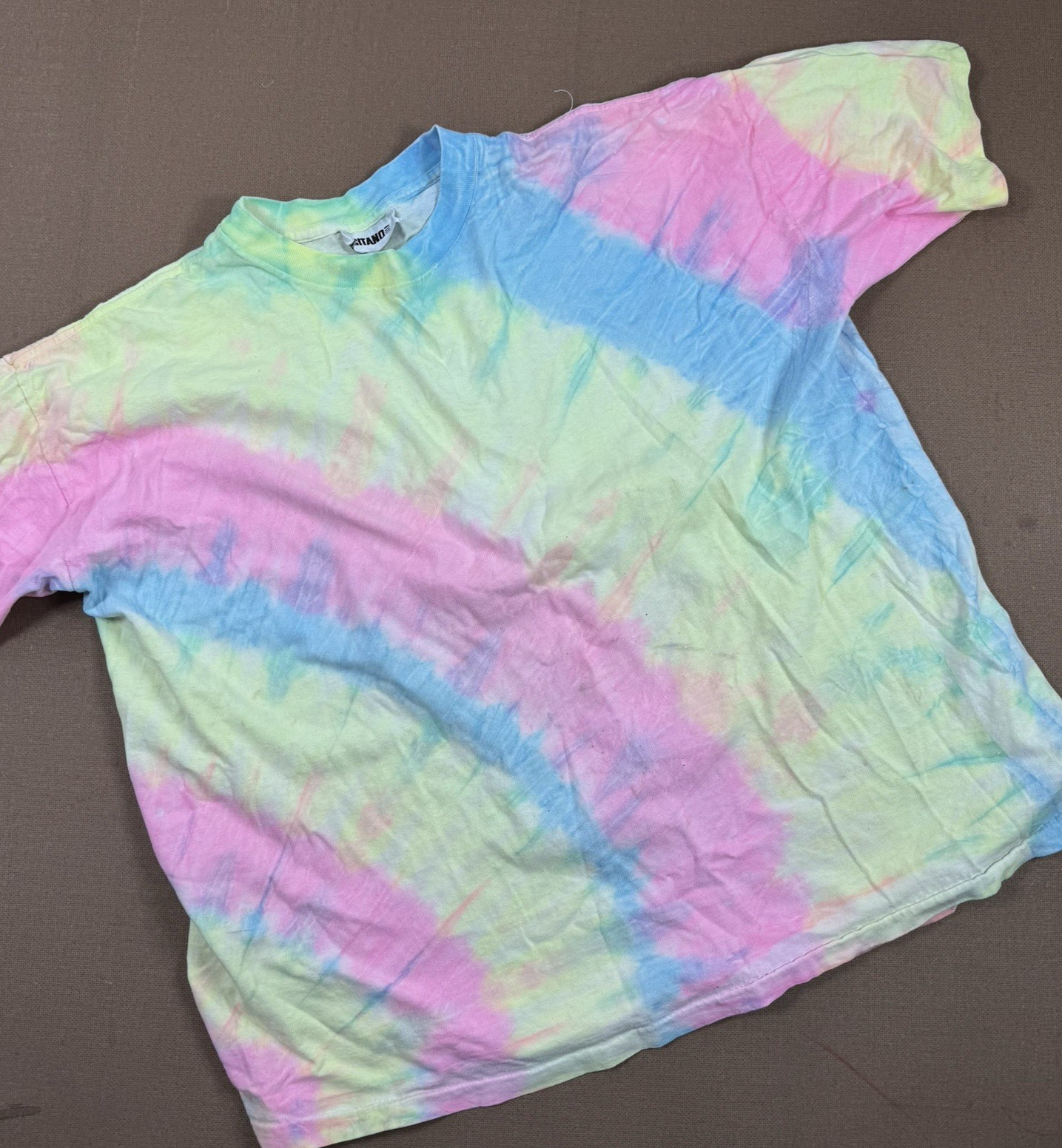 Vintage 80’s Pastel Tie Dye Single Stitch T Shirt Gitano OSFA Pink Yellow Blue
