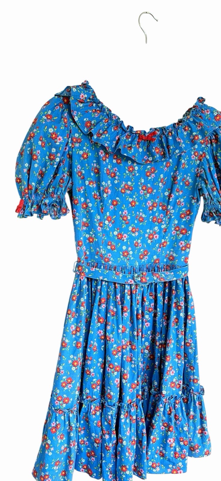 Vintage Blue Floral Peasant/Prairie Style Dress Handmade Ditsy Floral Farmhouse