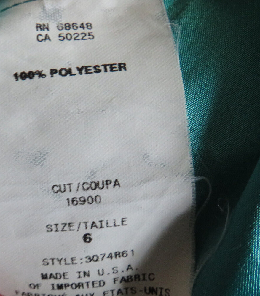 Vintage ABS By Allen Schwartz Teal Shirred Party Cocktail Dress Size 6