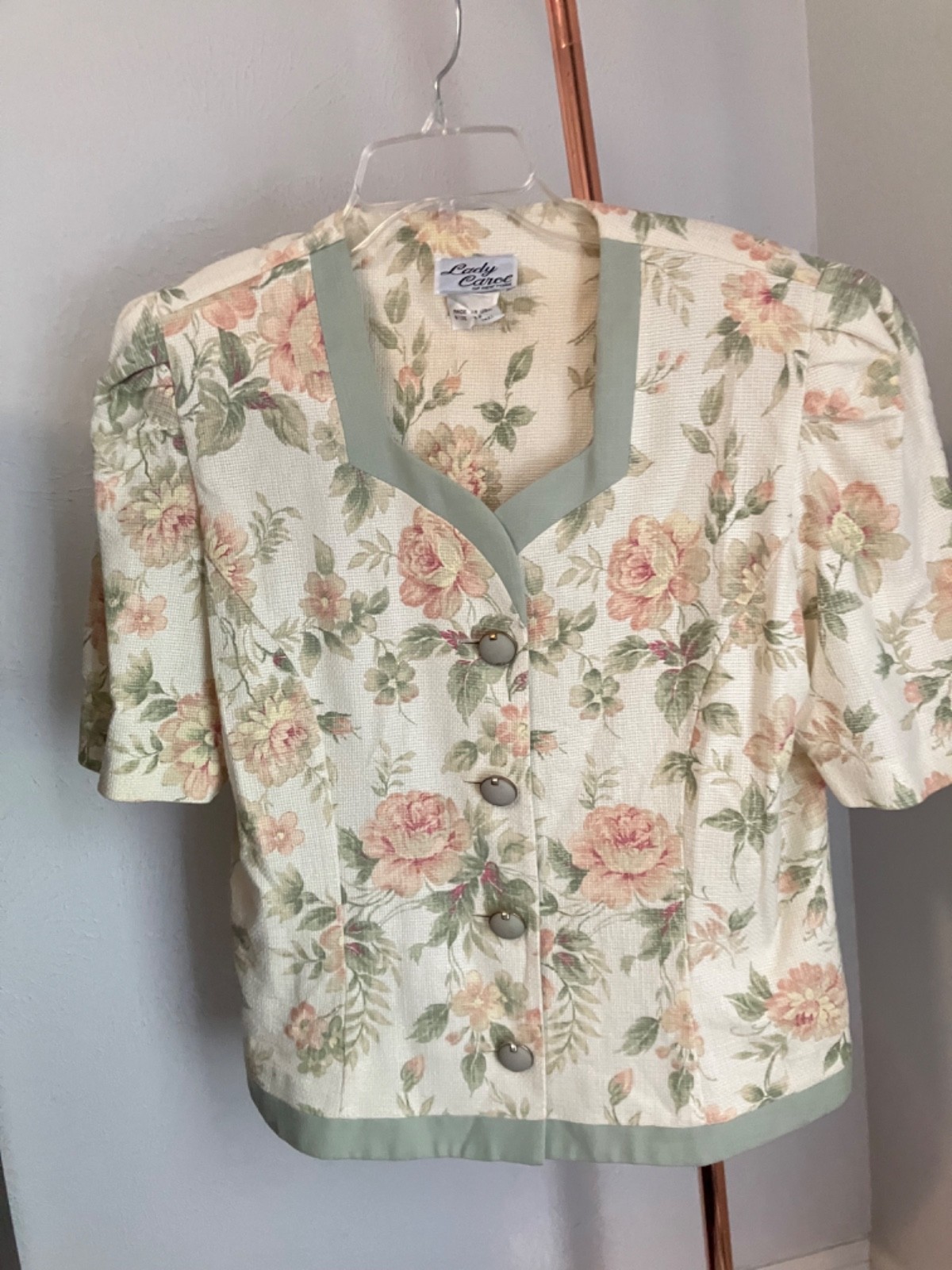 Vintage 80s Lady Carol of New York Sage Green and Cream – Size 14