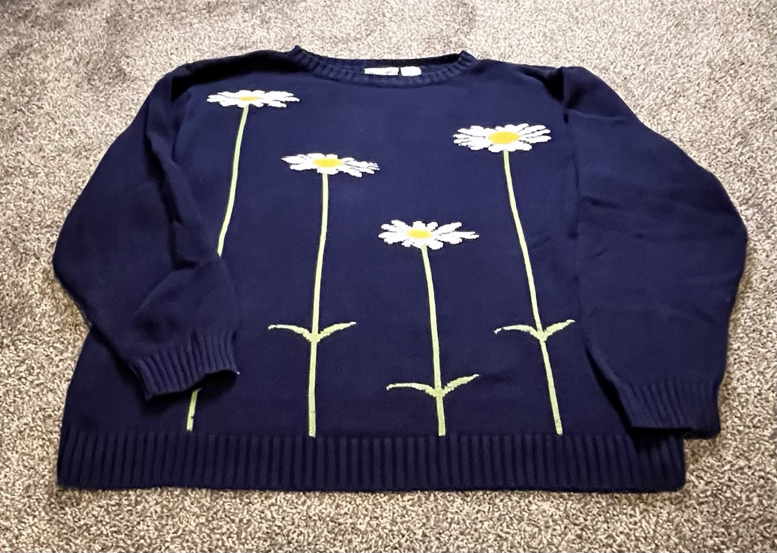 Wildlife Federation Vintage Daisy Long Sleeve Sweater Navy 100% Cotton XL