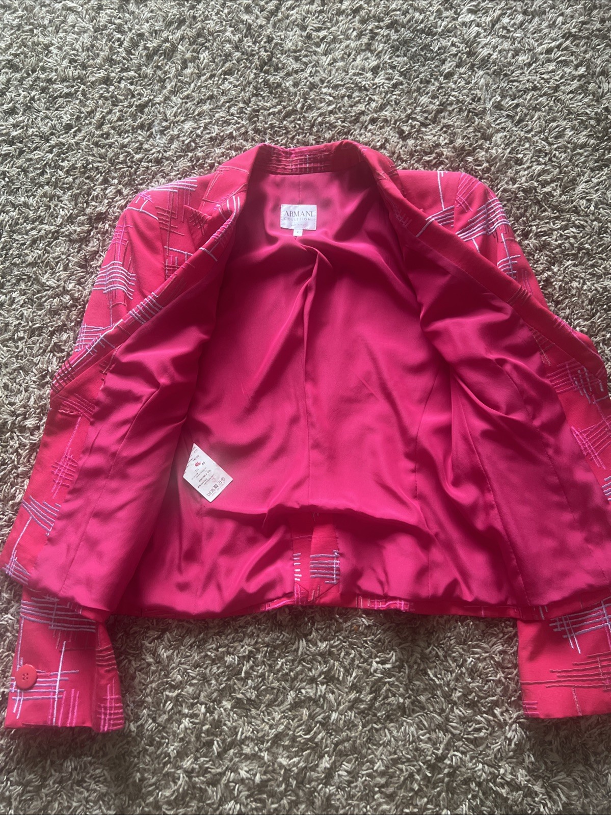 Armani Collezioni Italy Pink Embroidered Geometric Blazer Jacket Womens 4 Nice