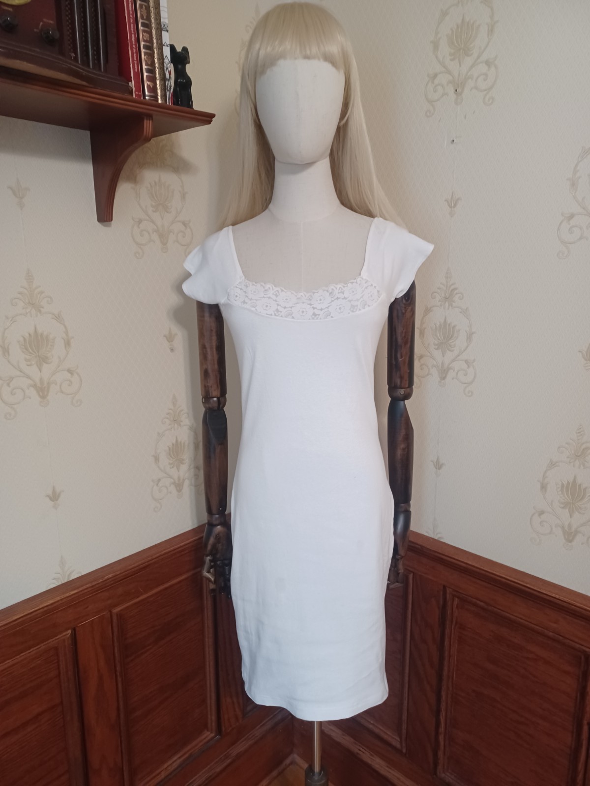 Vintage 1980s/1990s Jazzie Brand White Lace Trim Body-conscious Dress
