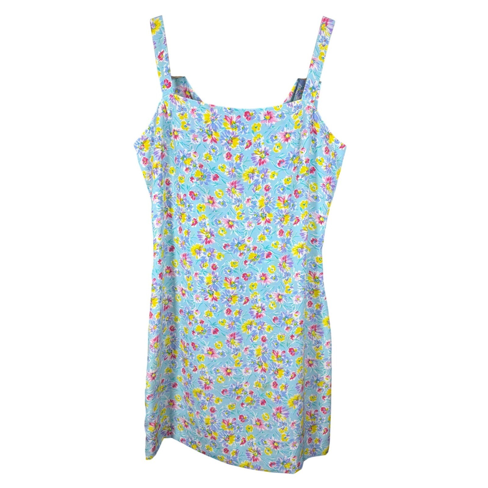 Vintage Guess Maurice Marciano Floral Mini Dress Blue 90s Sleeveless Size 10 USA