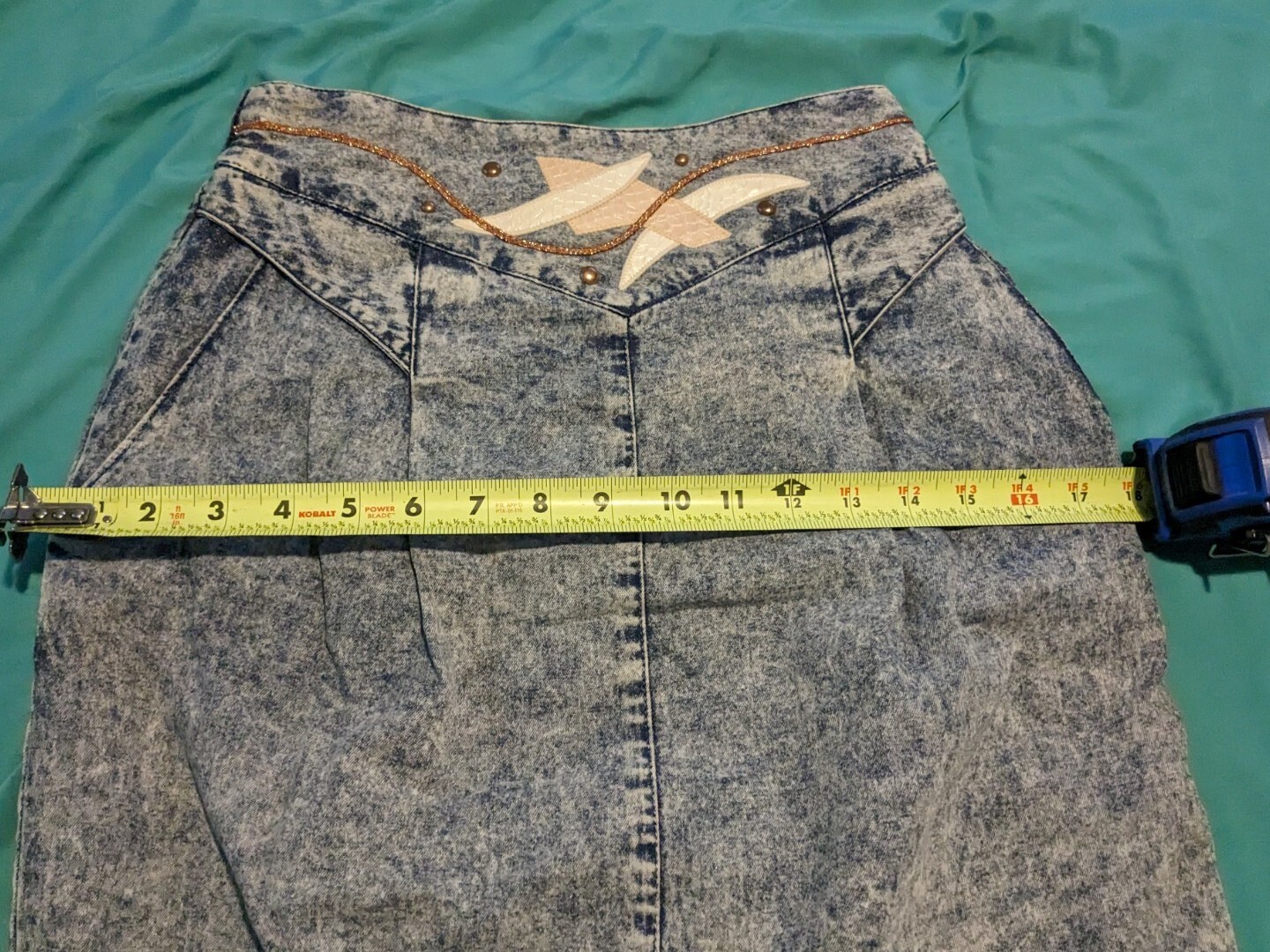 Vintage Marie St. Monet Patchwork Blouse Sz 8 Acid Washed Denim Skirt Sz 6 1980s