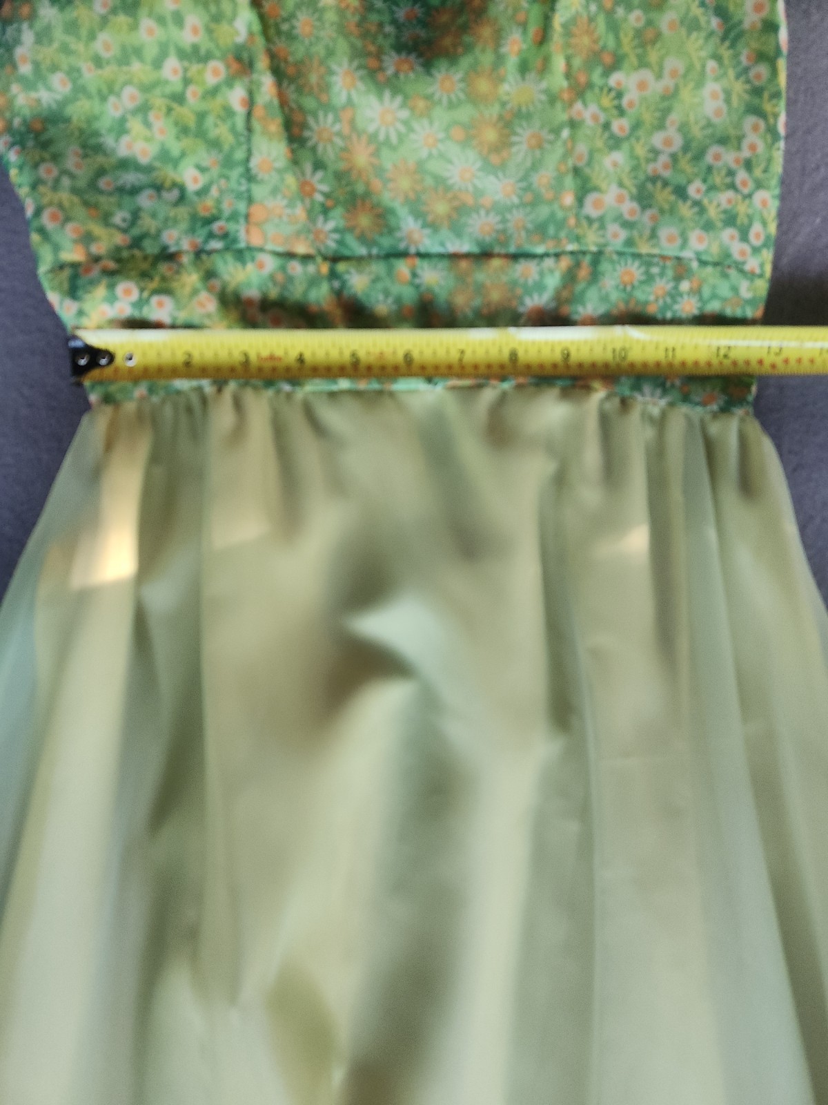 Vintage 60s Floral Chiffon Maxi Dress Ruffle Flutter Capelet Yellow Green Party
