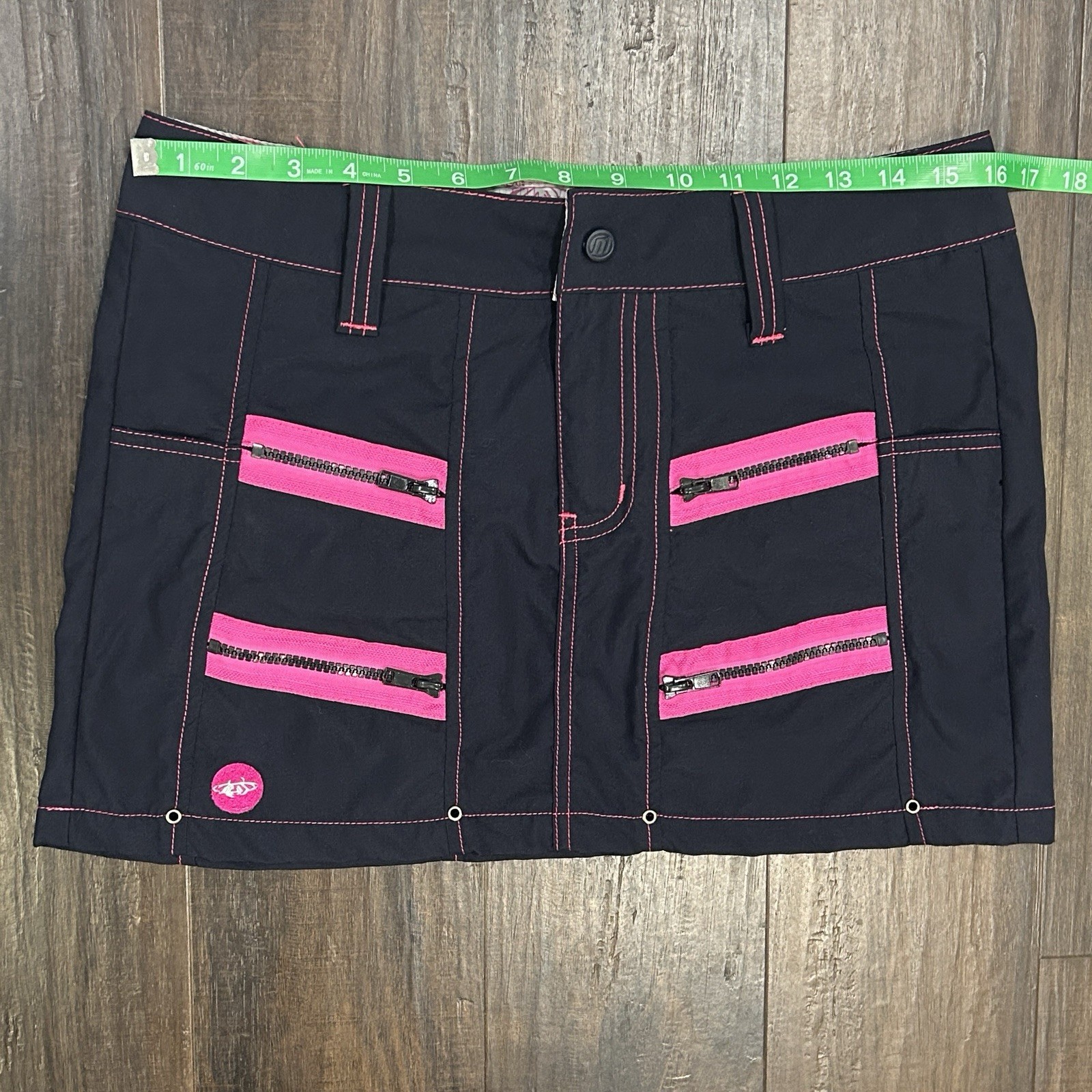 Vtg Y2K MacGirl MacGear Rave Mini Skirt Blue Pink Contrast Stitch Zip Cyber MD