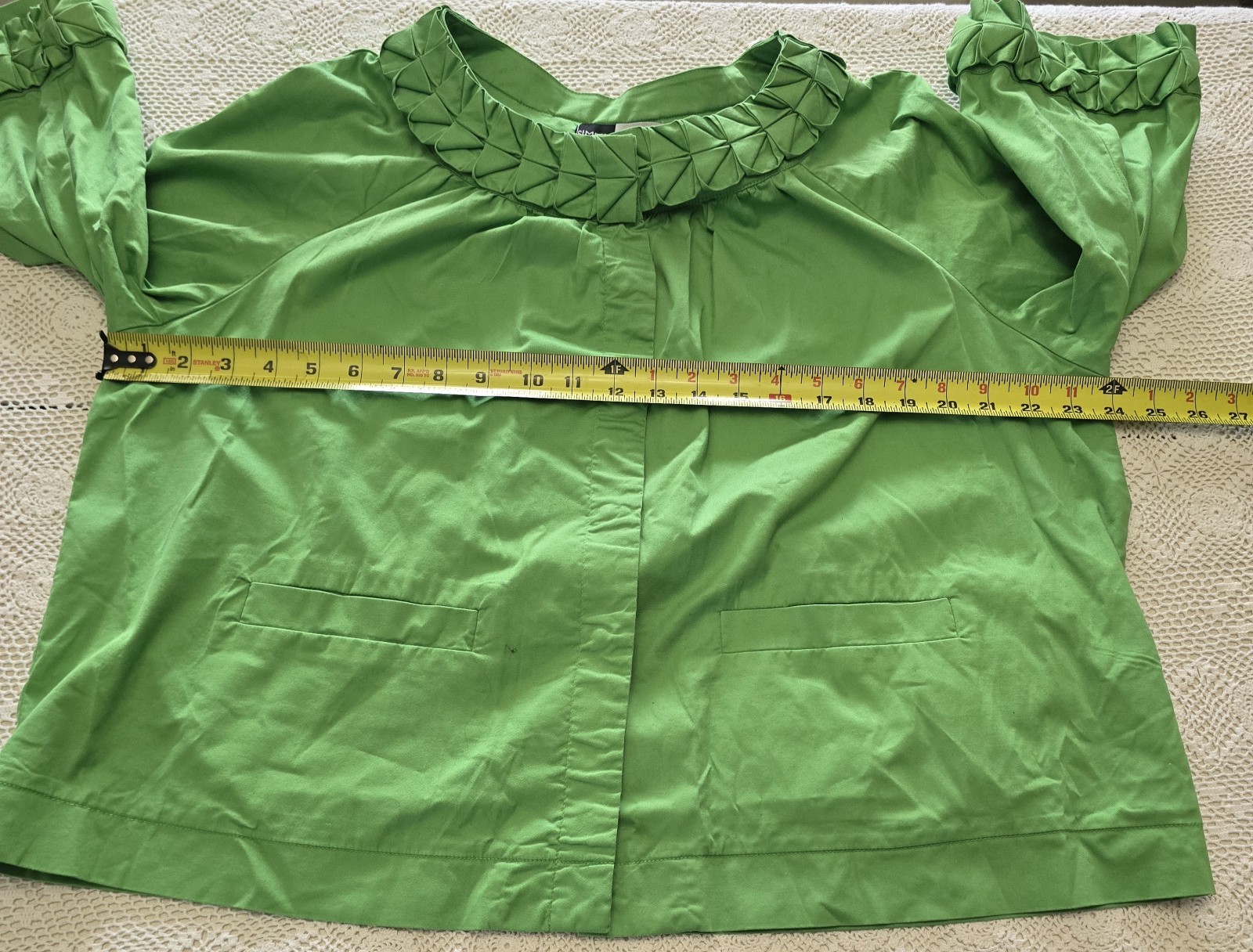 SIMPLY Chloe Dao Green Pleated Collar Jacket 1X Plus Size Cotton Stretch