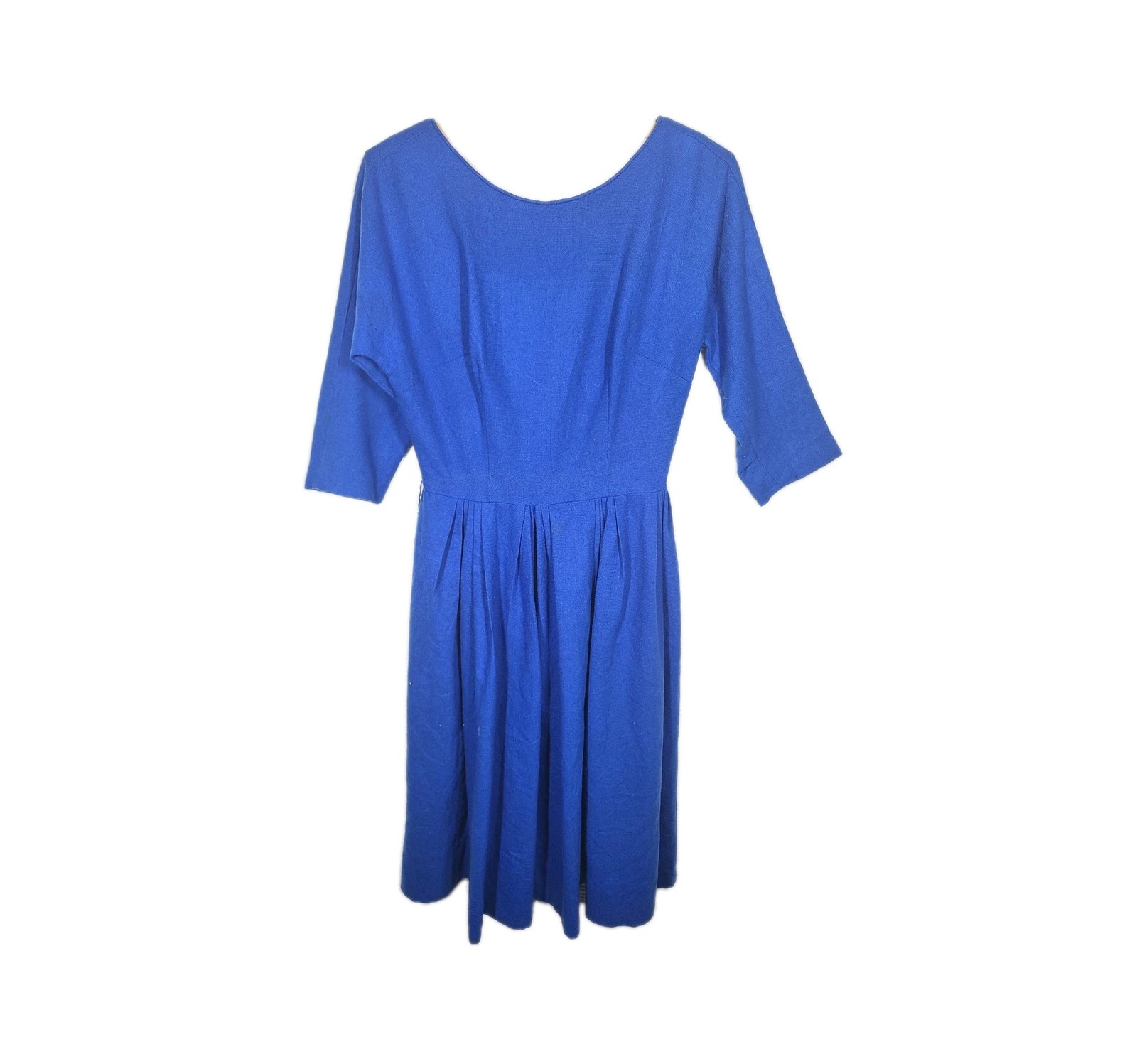 Blue Low Back Dress 1960s 50s Julie Miller of California Wool Pleated Skirt S M