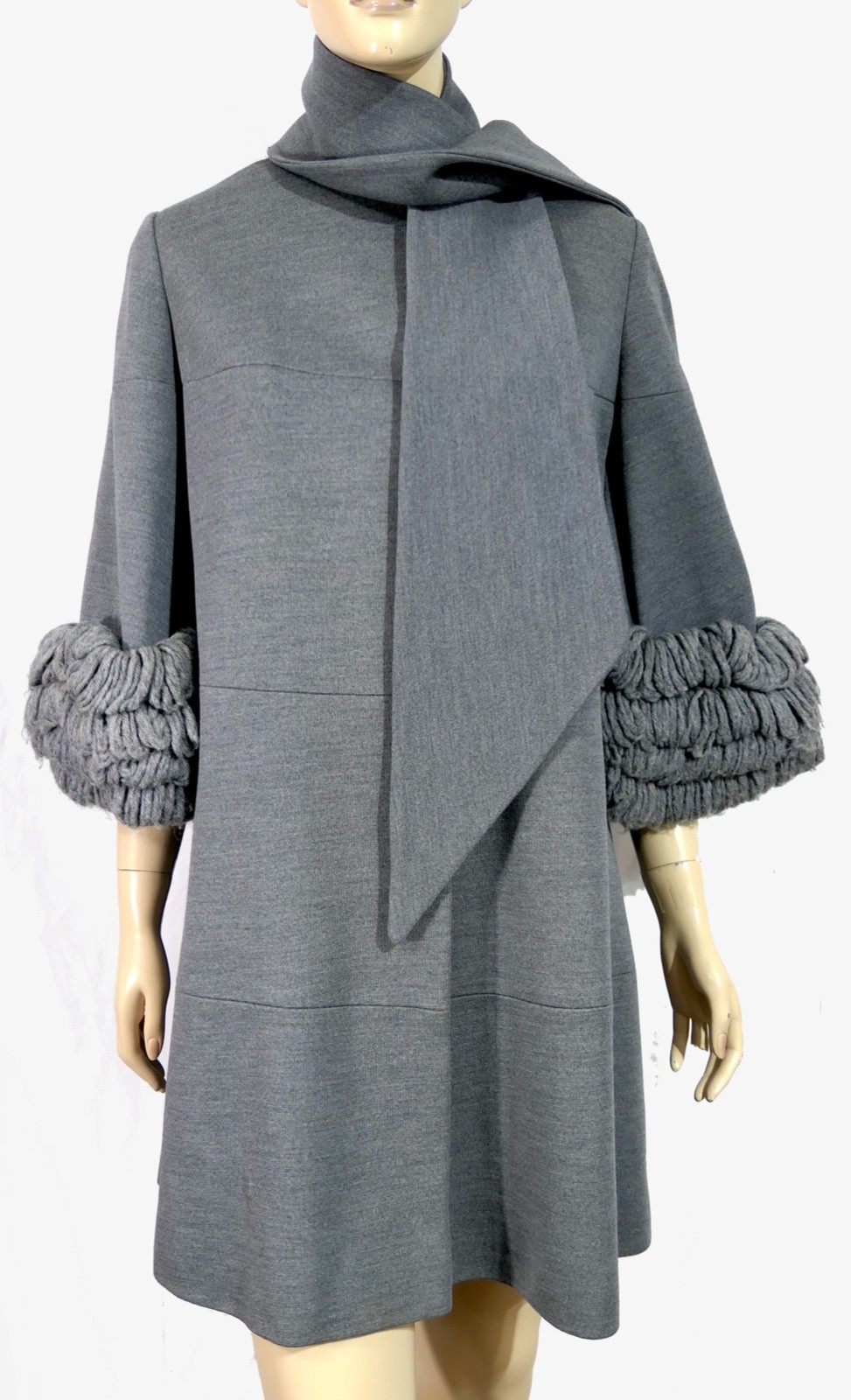Vintage Lilli Ann Mod Go Go English Knit Coat Scarf Puff Yarn Sleeve L