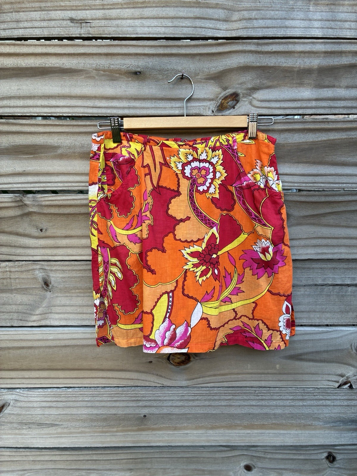 Vintage 60s 70s Psychedelic Floral Mod Skort Mini Skirt size M
